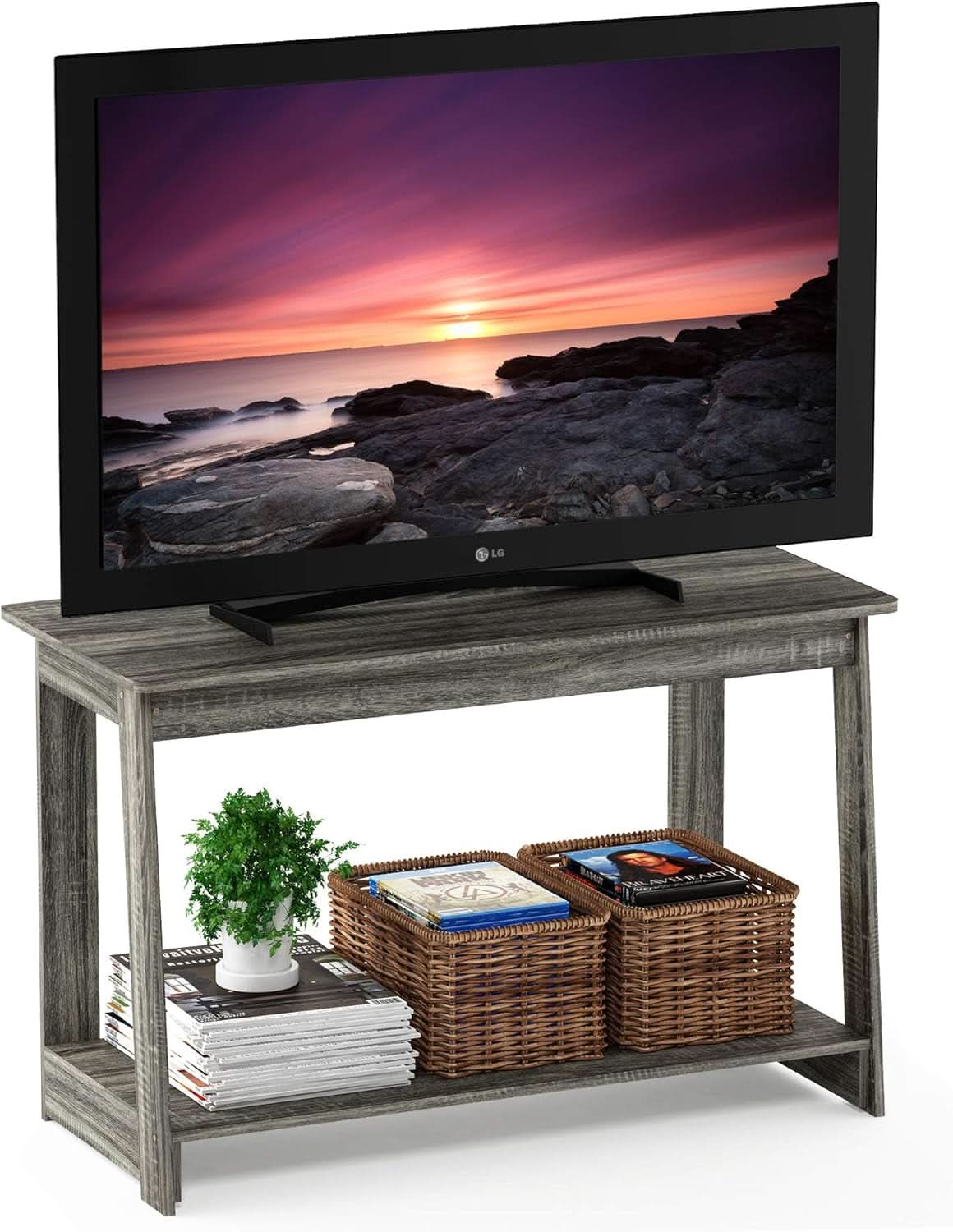 French Oak Grey TV Stand 35 Inch Wide For 37 Inch TV