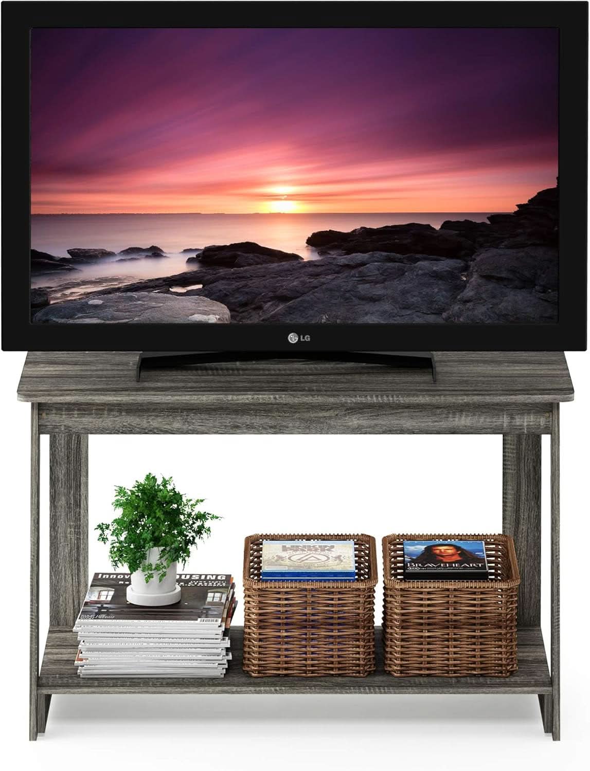 French Oak Grey TV Stand 35 Inch Wide For 37 Inch TV