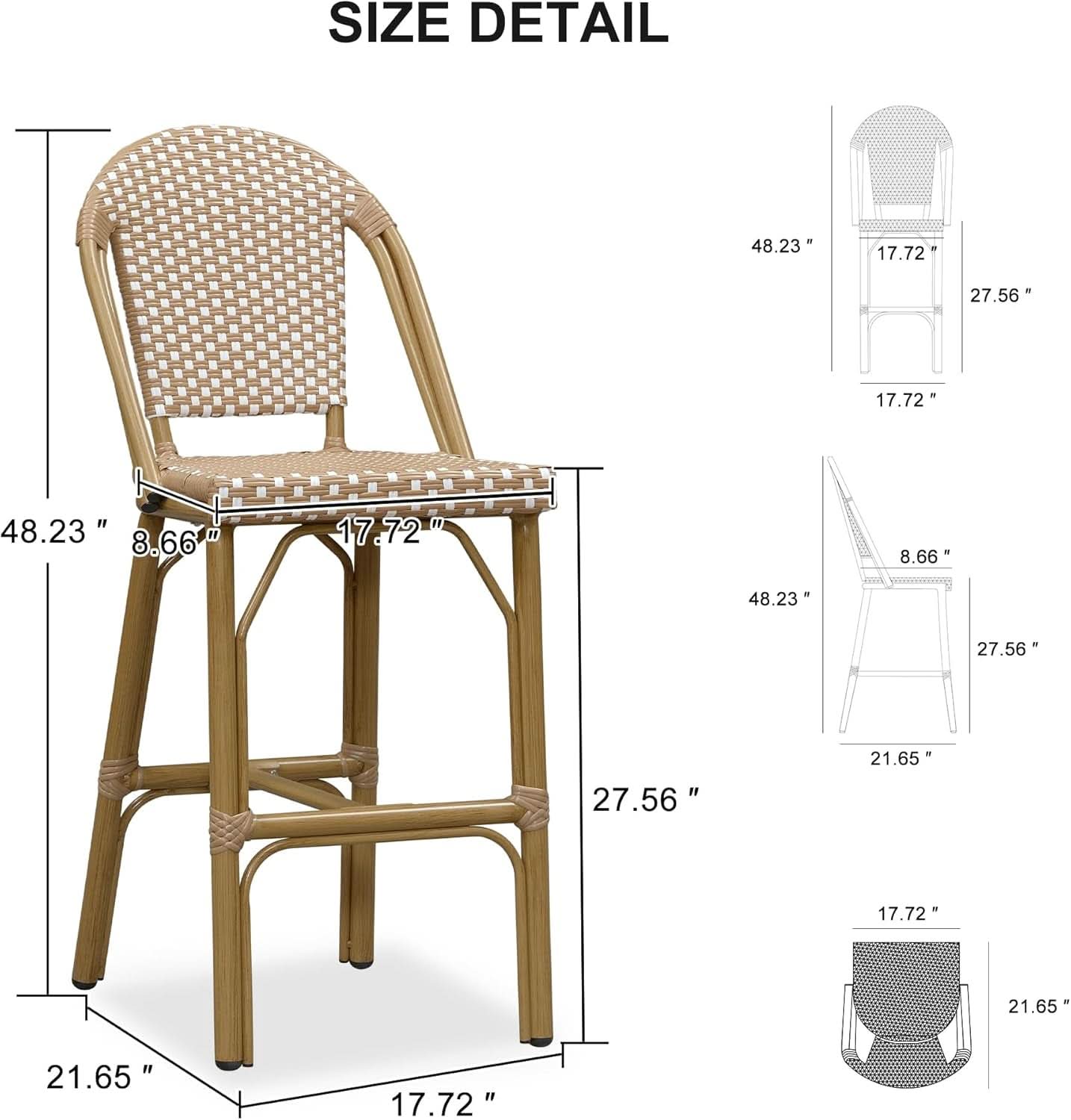French Style Bar Stools Set Of 2 27 Inch Rattan Bamboo Print
