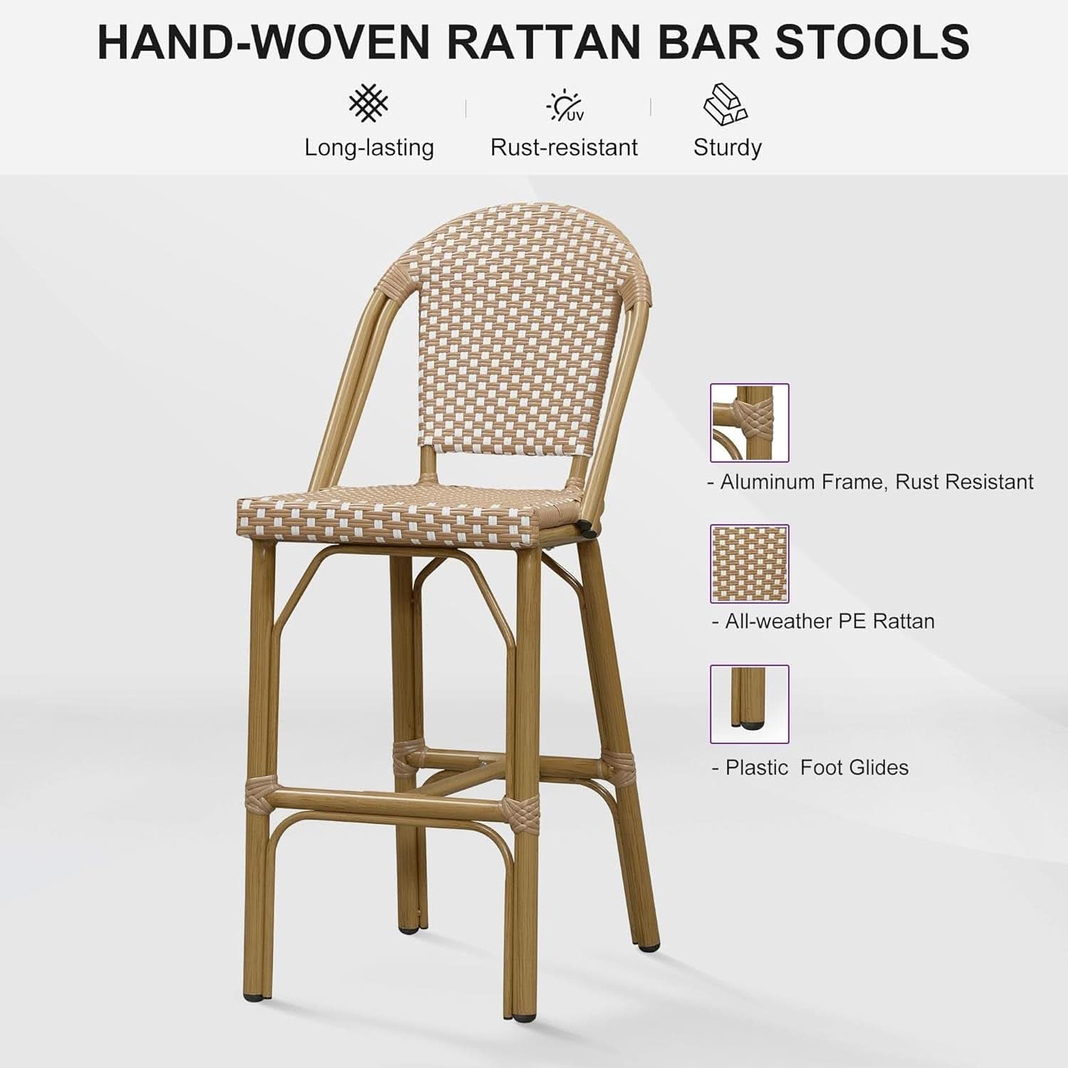 French Style Bar Stools Set Of 2 27 Inch Rattan Bamboo Print