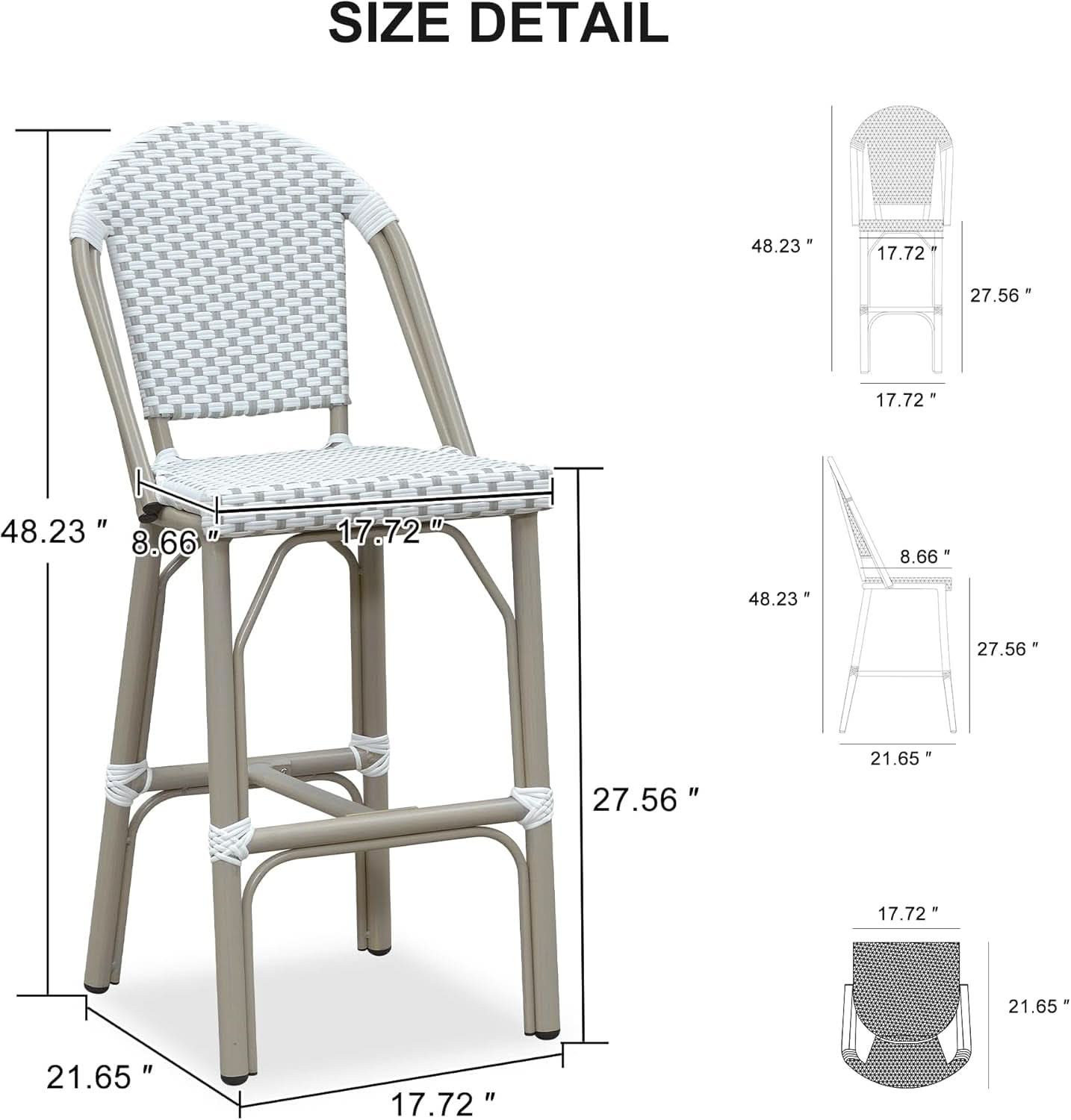 French Style Outdoor Bar Stools Set Of 2 27 Inch White And Grey