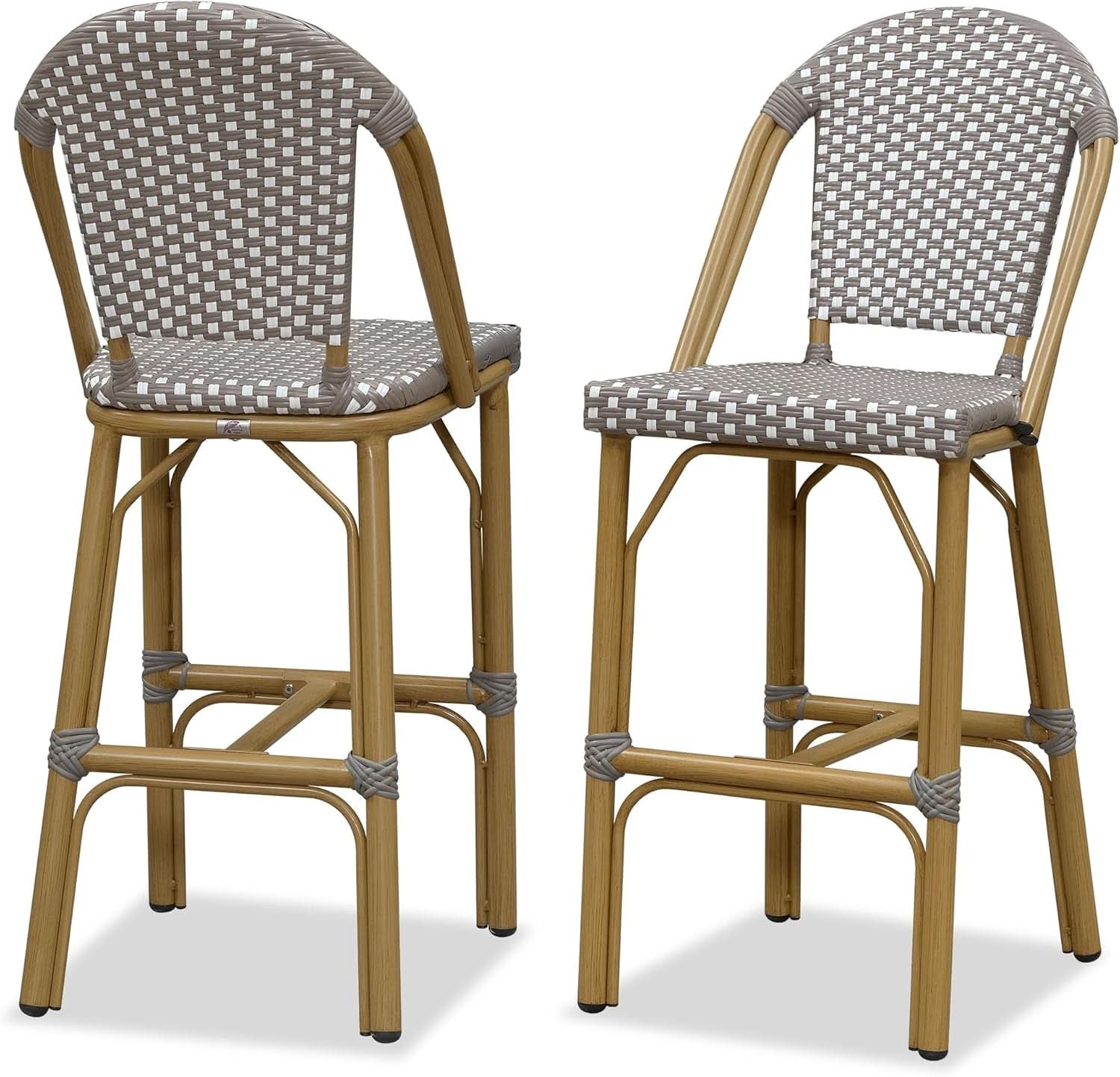 French Style Rattan Bar Stools Set for Outdoor Spaces