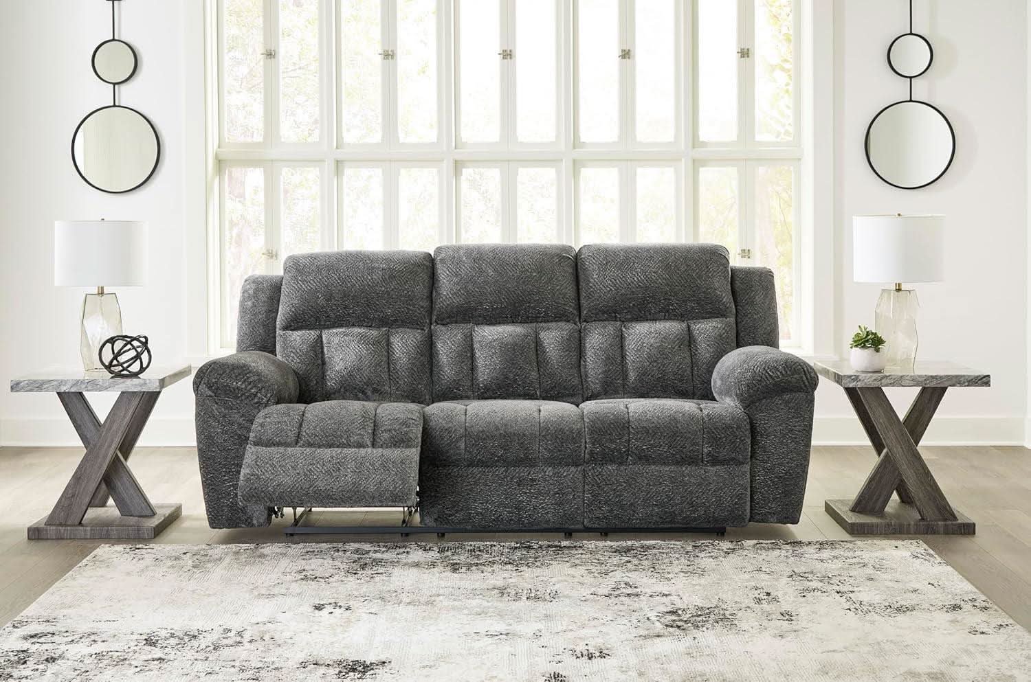 Frohn Gray Oversized Manual Reclining Sofa Living Room