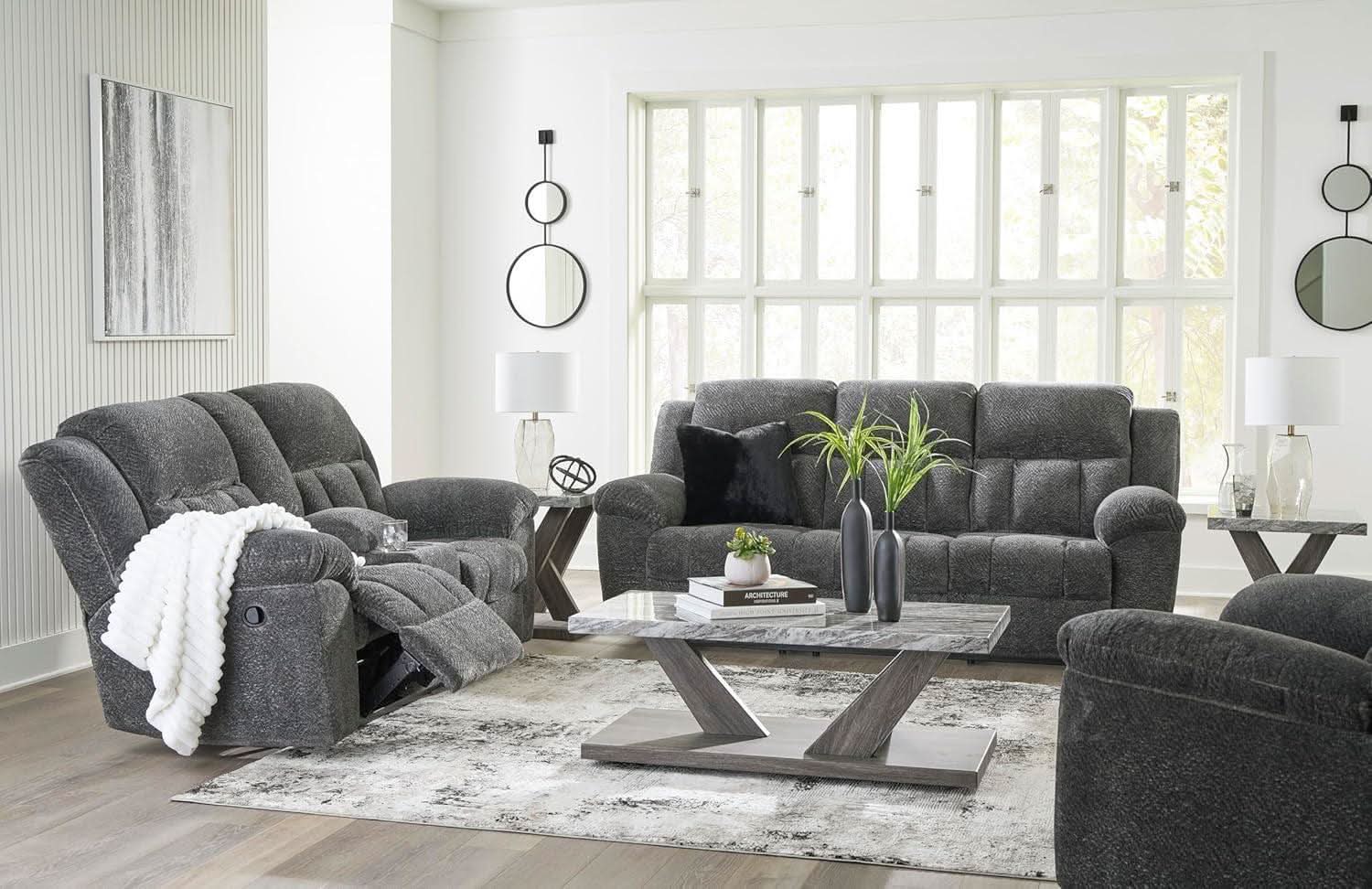 Frohn Gray Oversized Manual Reclining Sofa Living Room