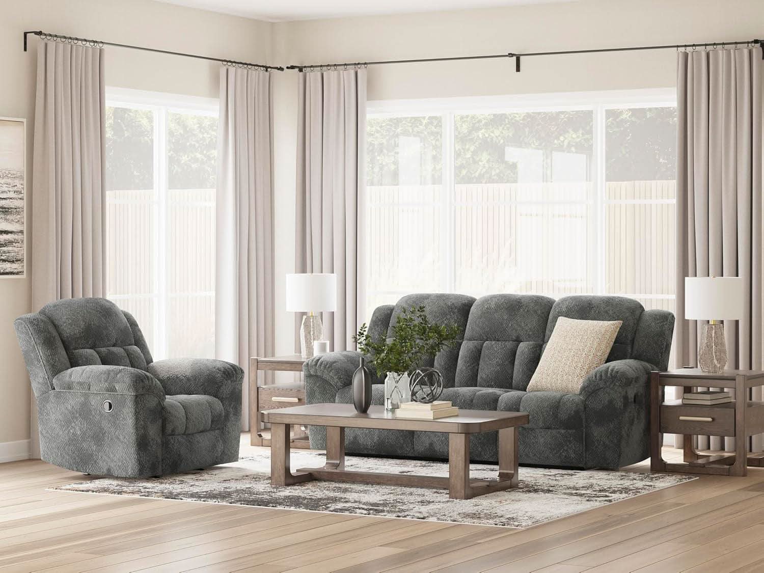 Frohn Gray Oversized Manual Reclining Sofa Living Room