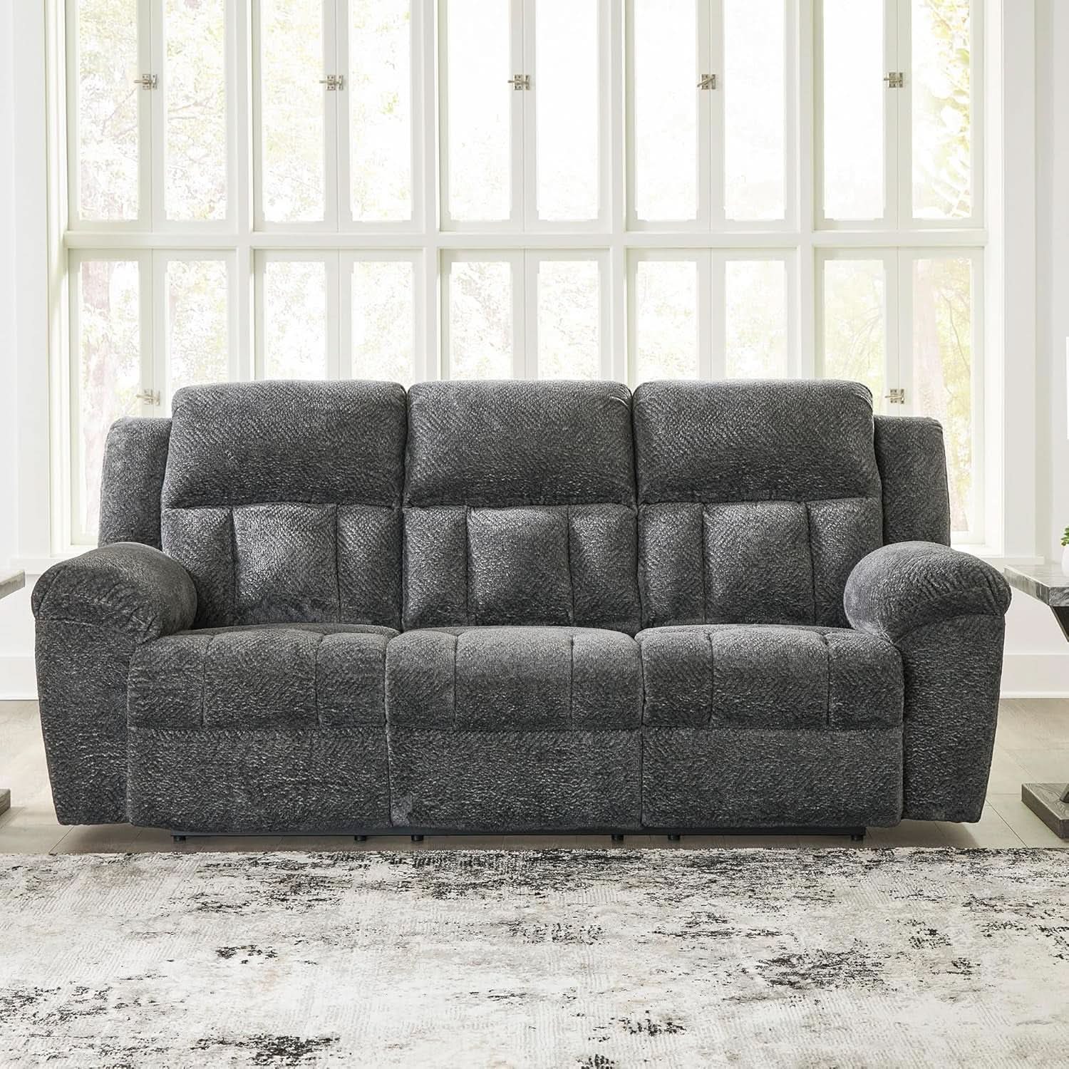 Frohn Gray Oversized Manual Reclining Sofa Living Room