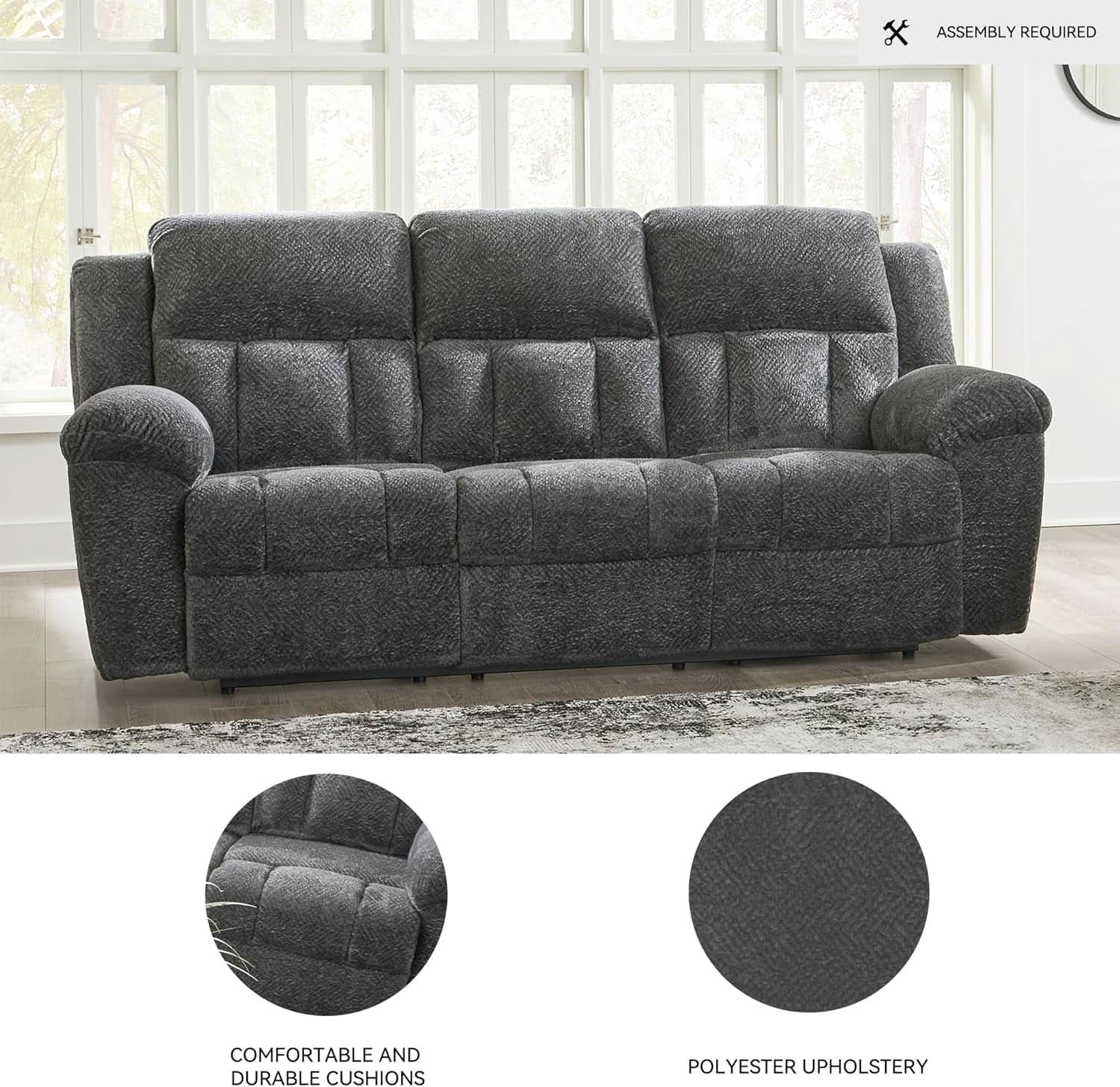 Frohn Gray Oversized Manual Reclining Sofa Living Room