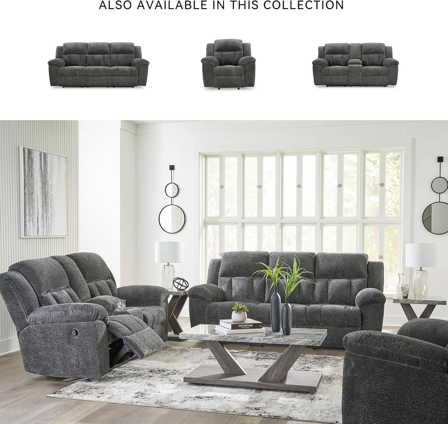 Frohn Gray Oversized Manual Reclining Sofa Living Room
