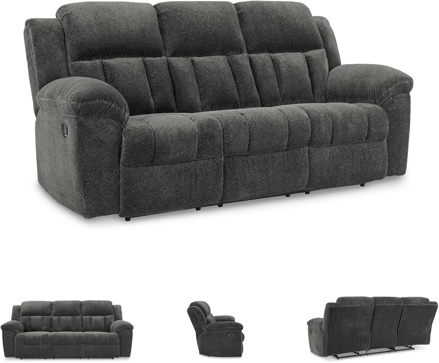 Frohn Gray Oversized Manual Reclining Sofa Living Room