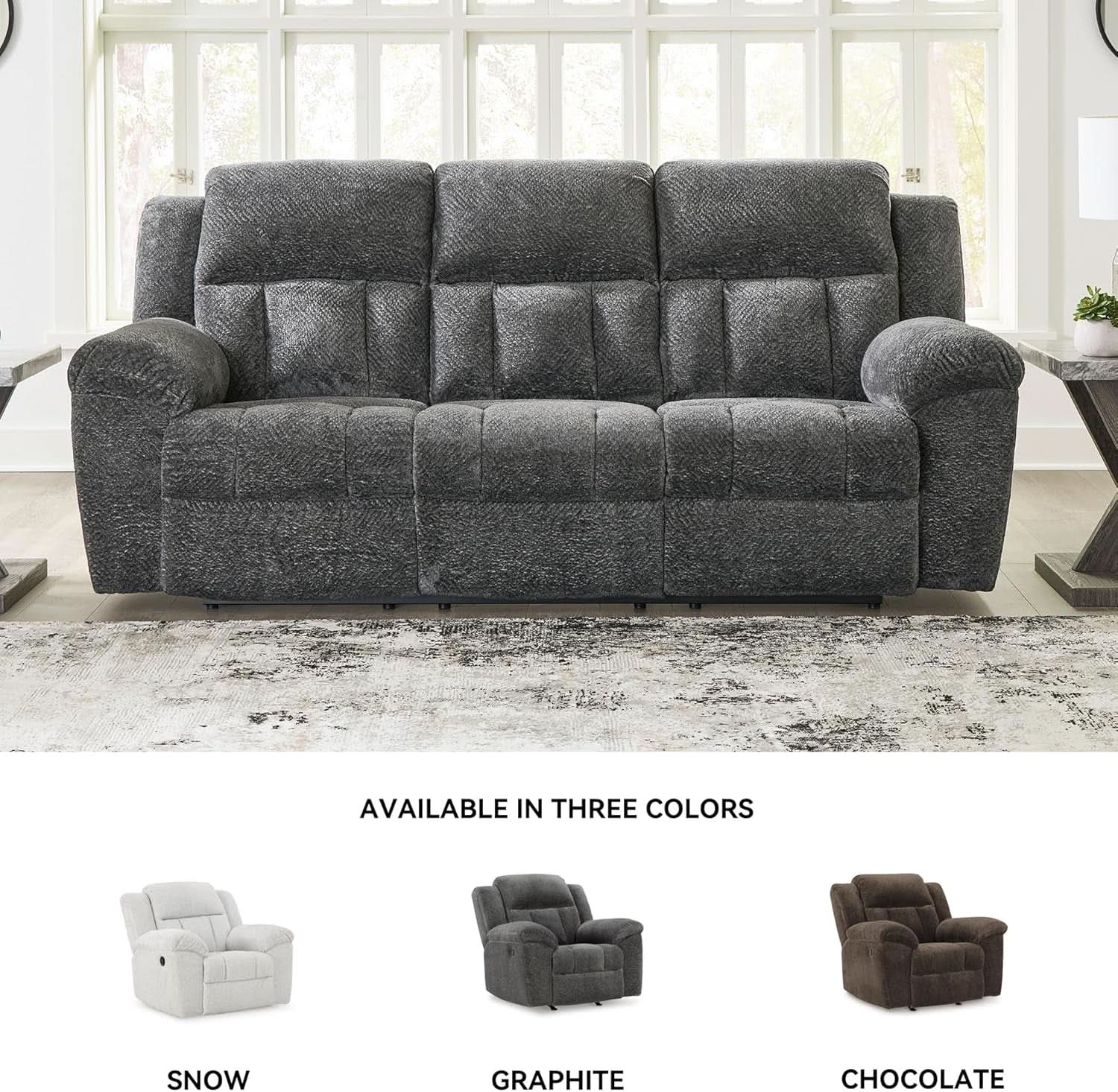 Frohn Gray Oversized Manual Reclining Sofa Living Room