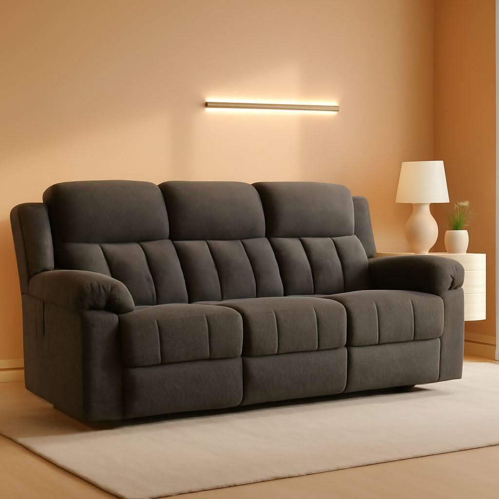 Frohn Gray Oversized Manual Reclining Sofa Living Room