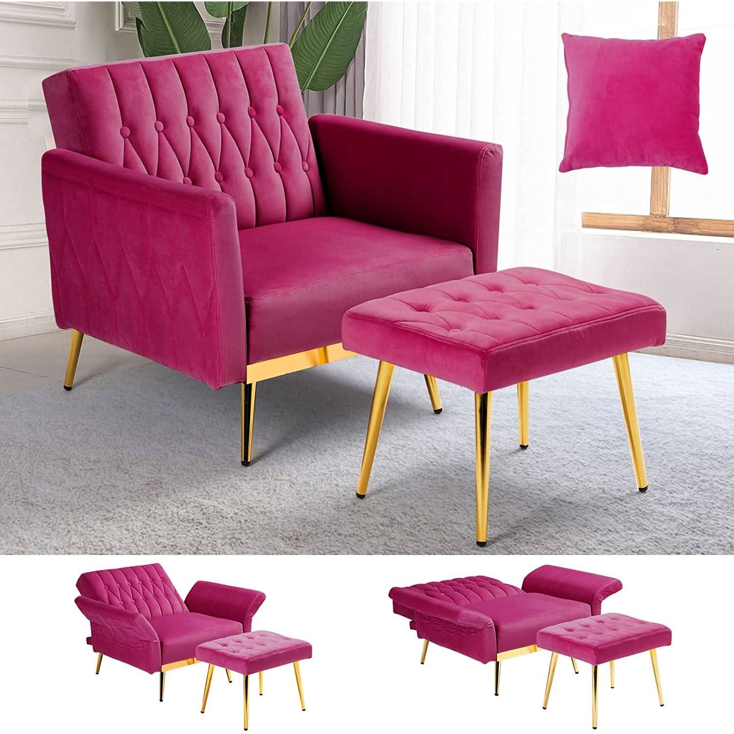 Fuchsia Velvet Adjustable Accent Chair With Three Backrest Angles