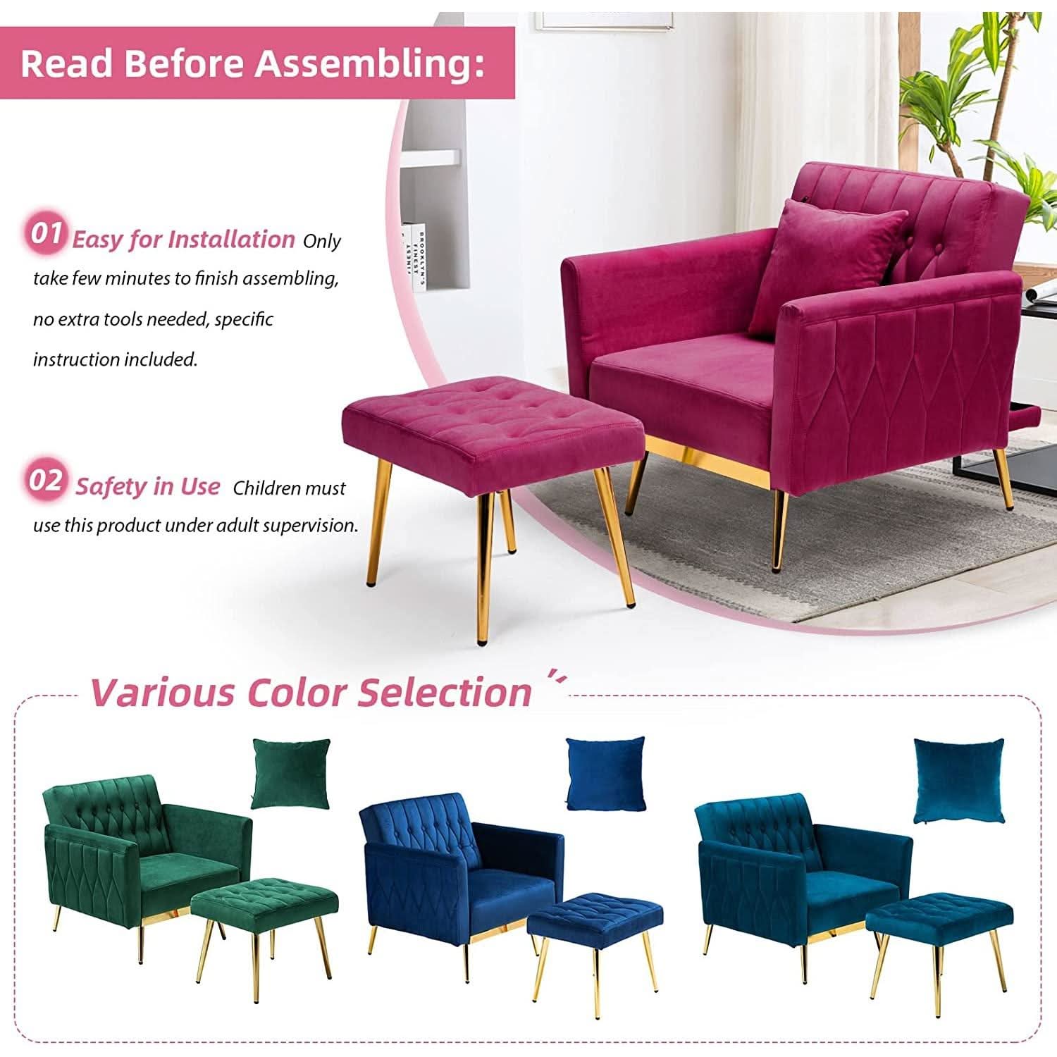 Fuchsia Velvet Adjustable Accent Chair With Three Backrest Angles
