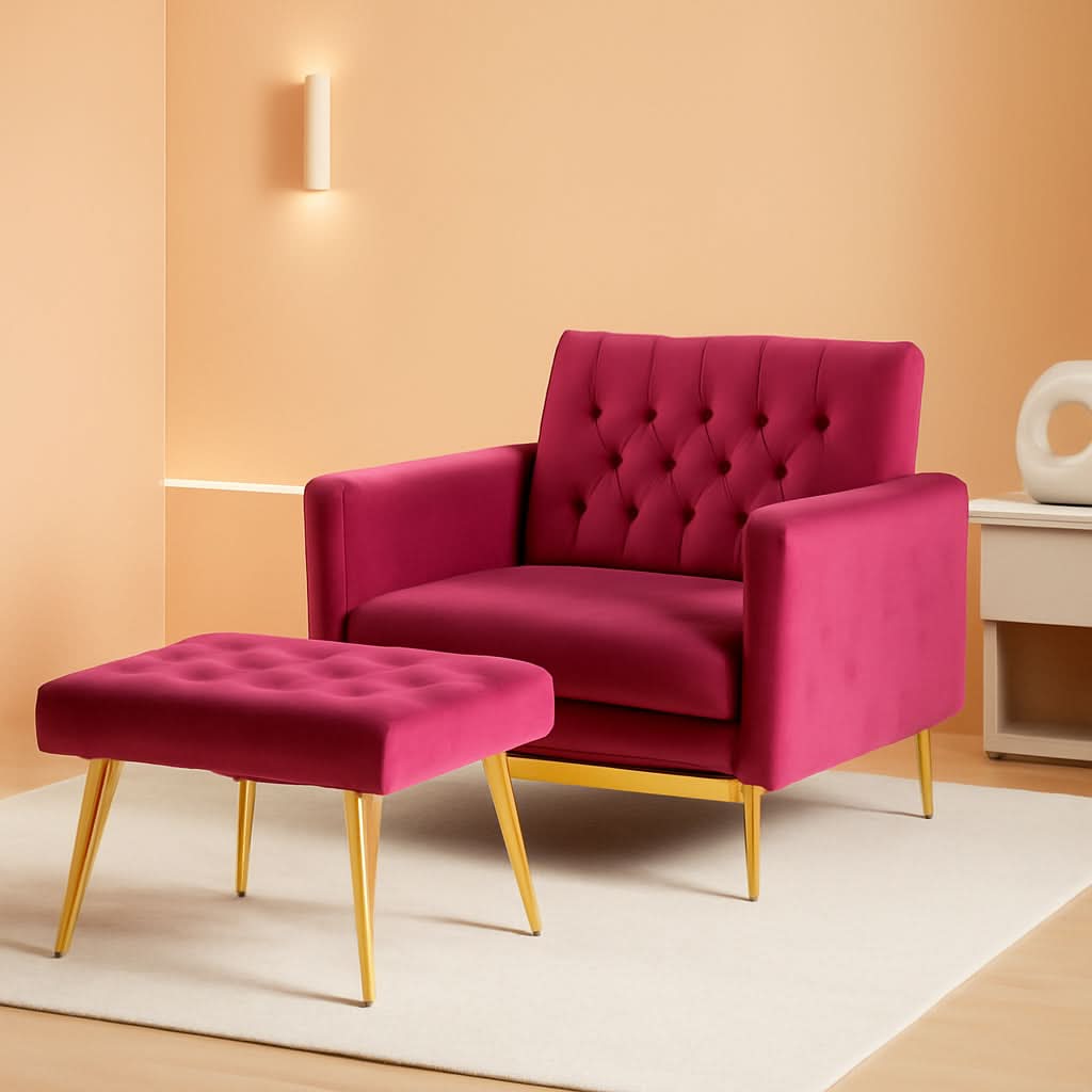 Fuchsia Velvet Adjustable Accent Chair With Three Backrest Angles