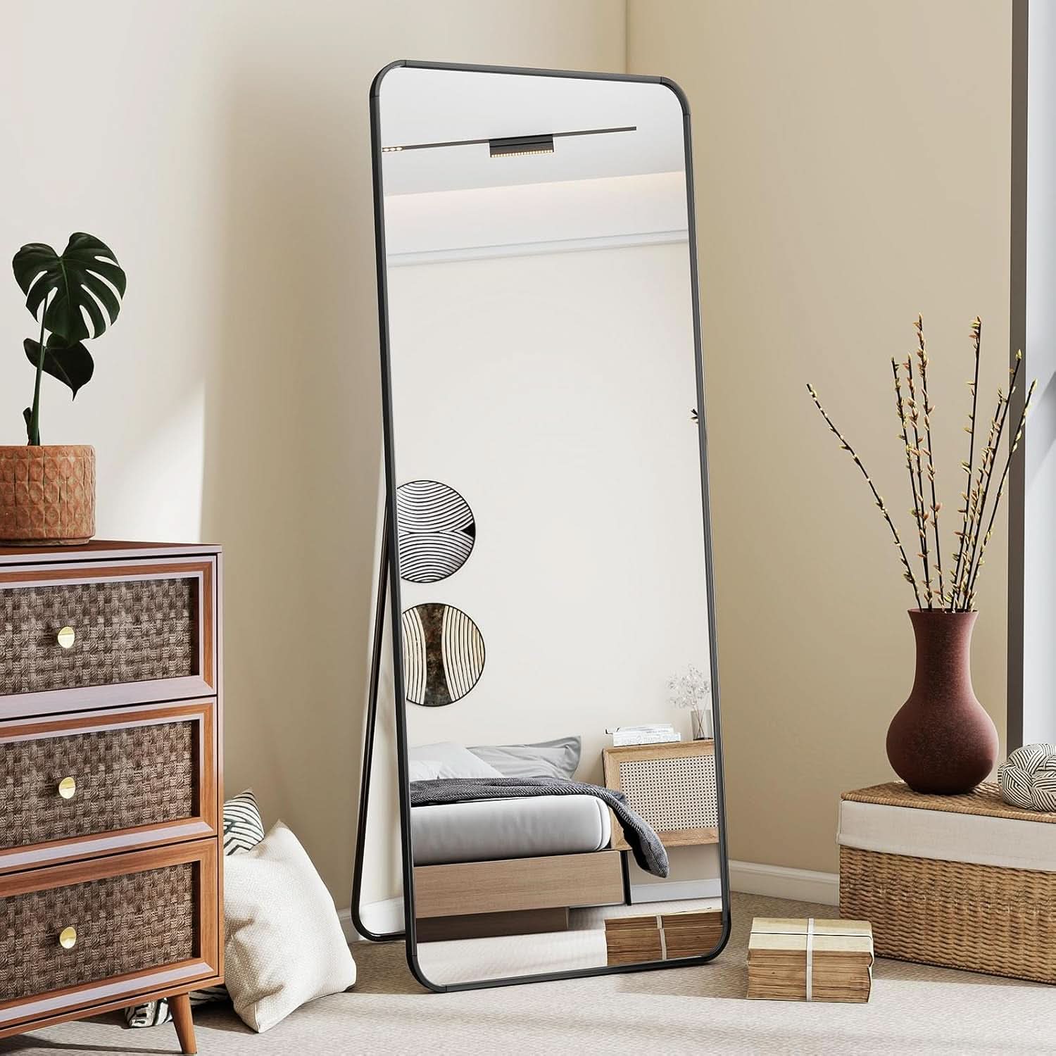Full Length Floor Mirror 56 Inch Tall Black Freestanding