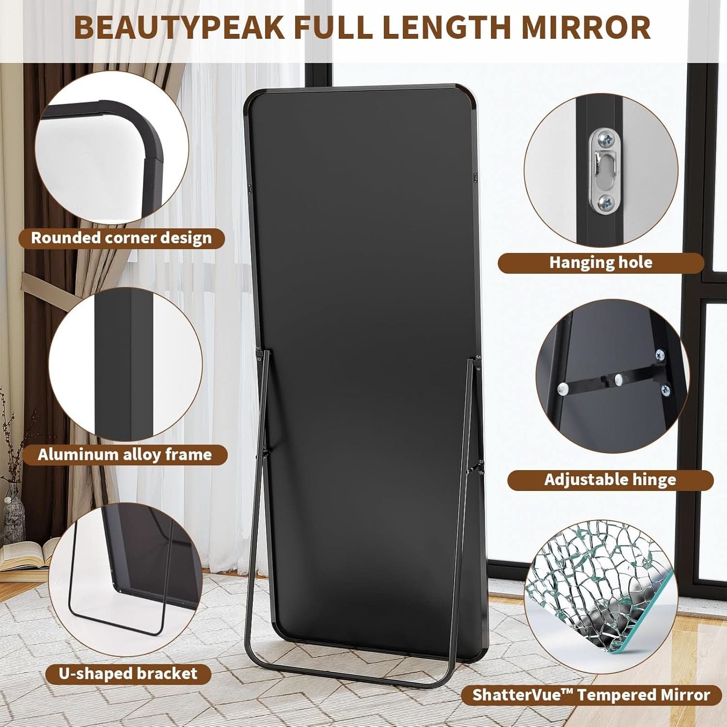 Full Length Floor Mirror 56 Inch Tall Black Freestanding
