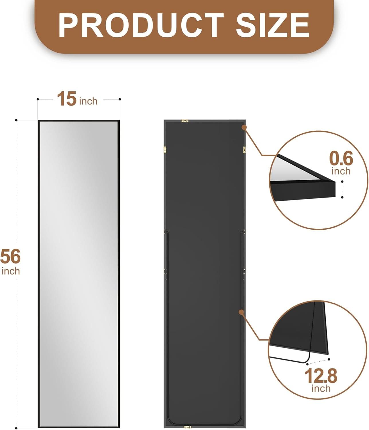 Full Length Floor Mirror 56x15 Inch Black Frame Stand