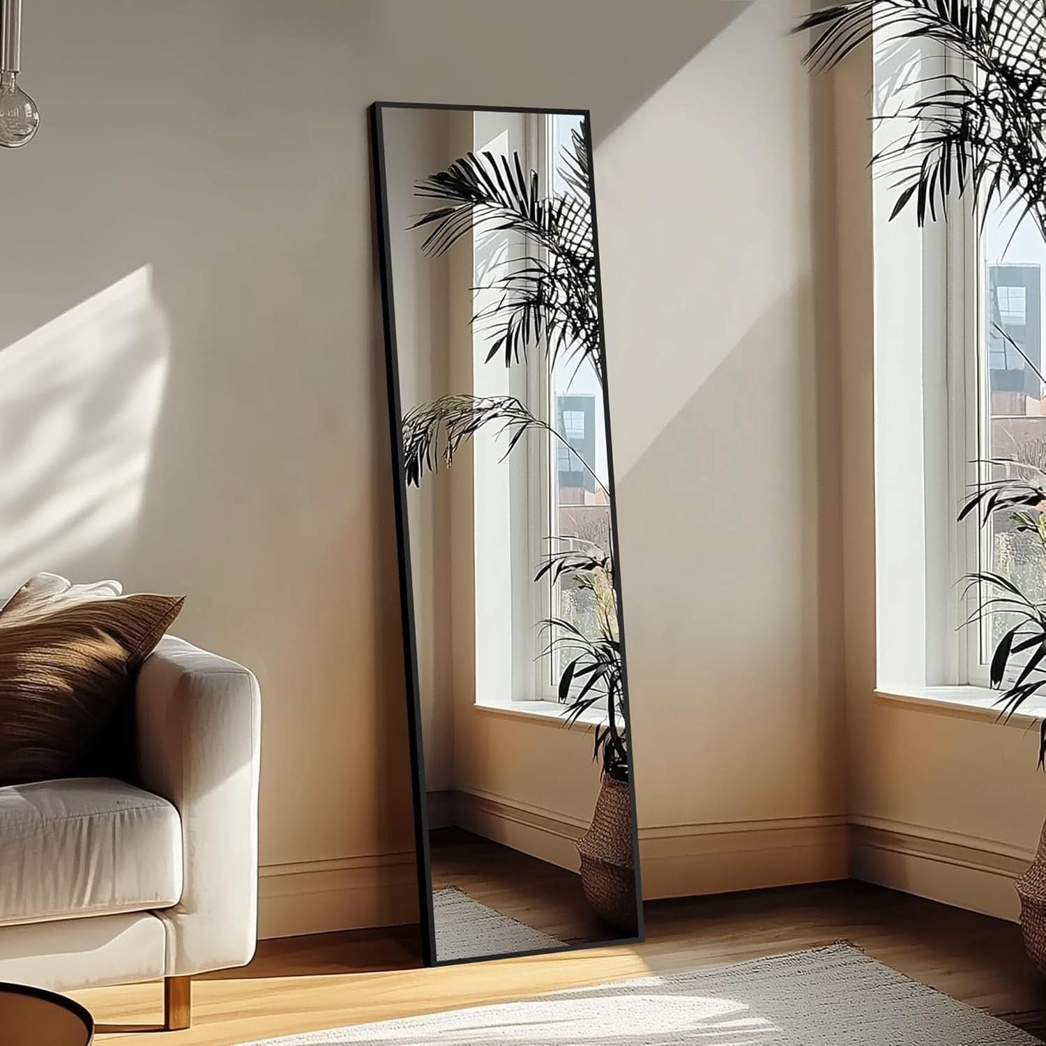 Full Length Floor Mirror 56x15 Inch Black Frame Stand
