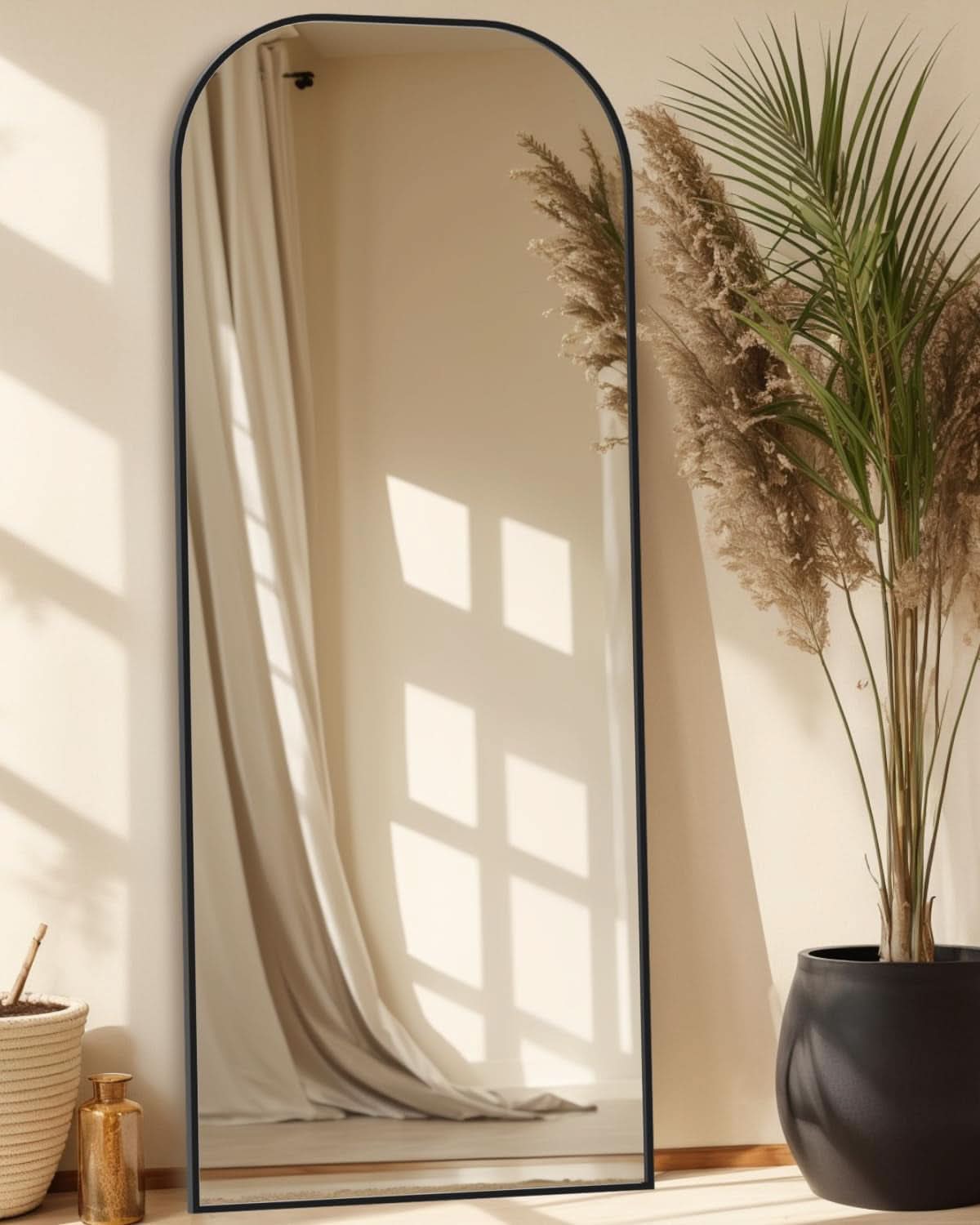 Full Length Floor Mirror 71x28 Freestanding Arched Black Frame