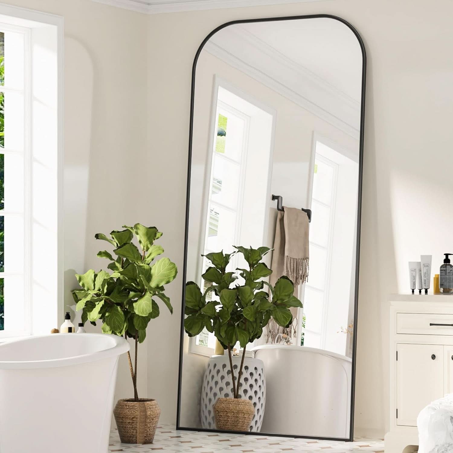 Full Length Floor Mirror 71x28 Freestanding Arched Black Frame