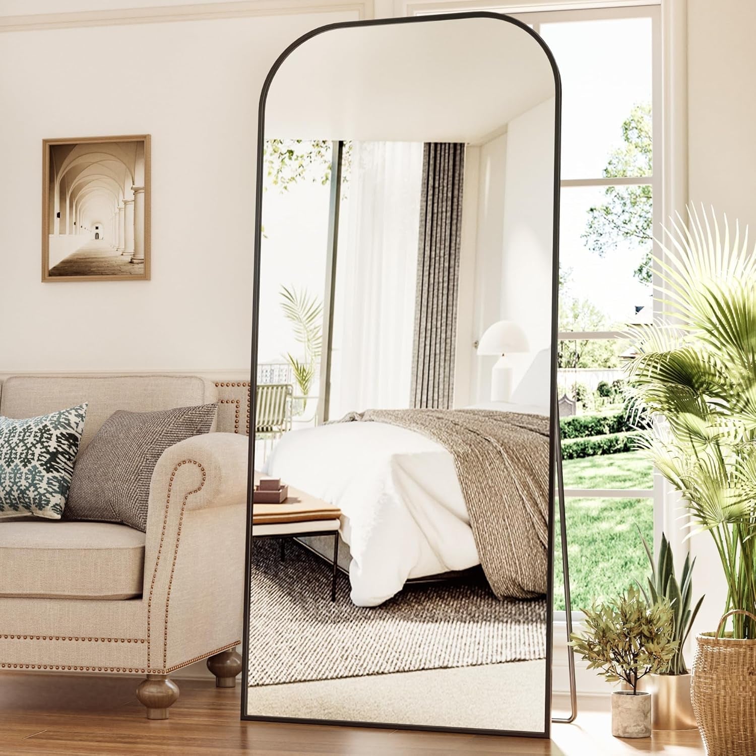 Full Length Floor Mirror 71x28 Freestanding Arched Black Frame