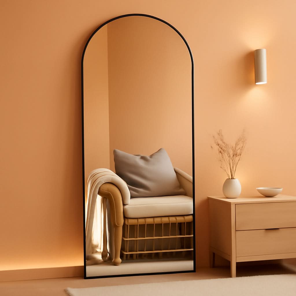 Full Length Floor Mirror 71x28 Freestanding Arched Black Frame