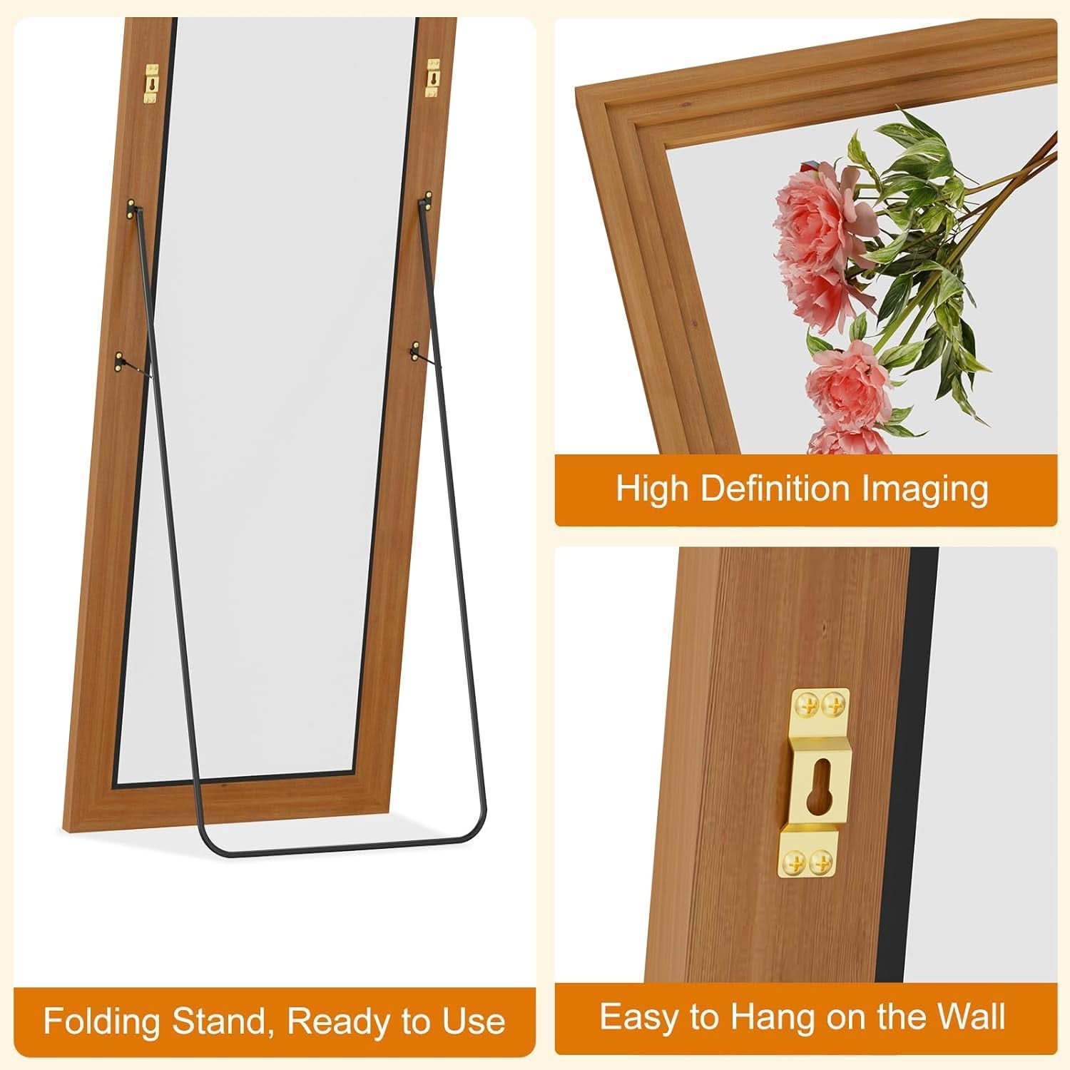 Full Length Mirror 71x32 Walnut Wood Frame Wall Mounted