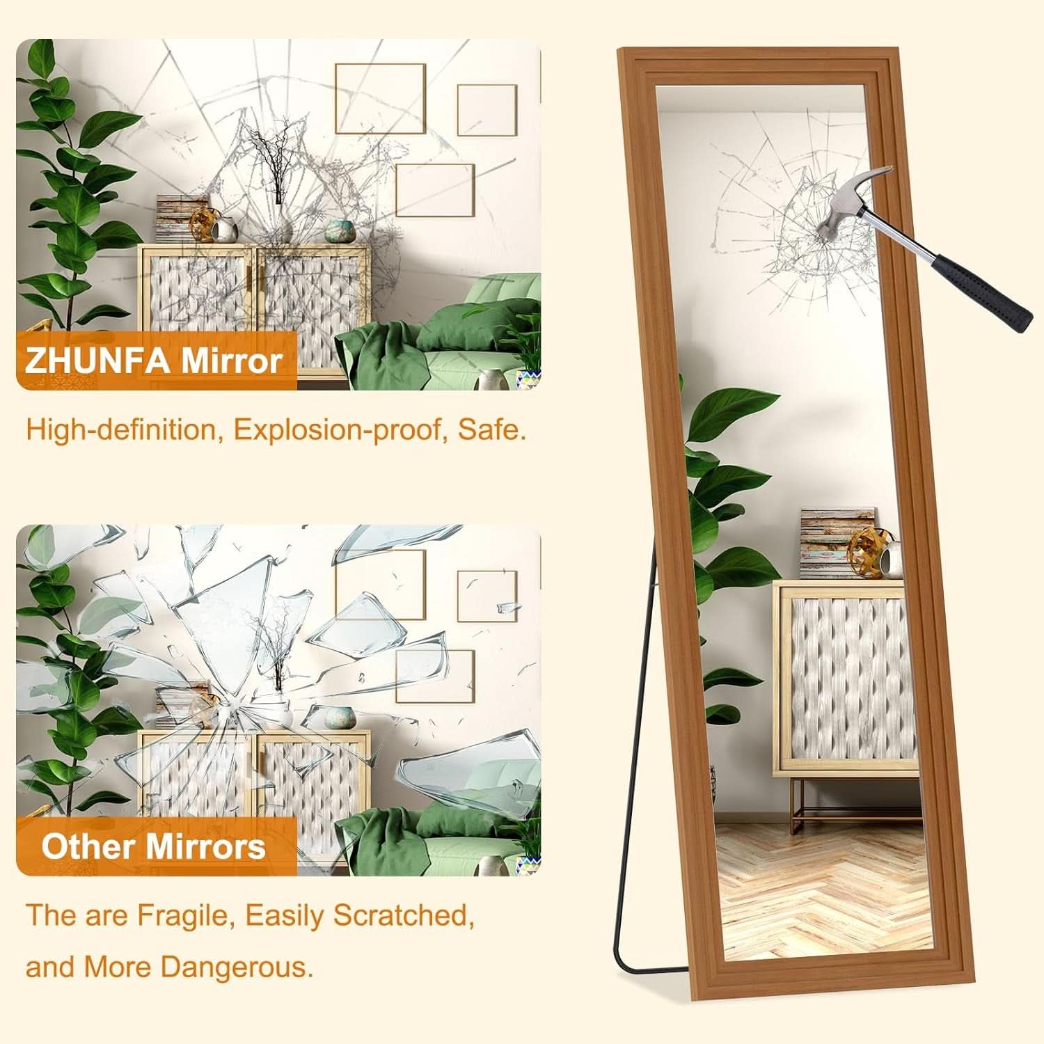 Full Length Mirror 71x32 Walnut Wood Frame Wall Mounted