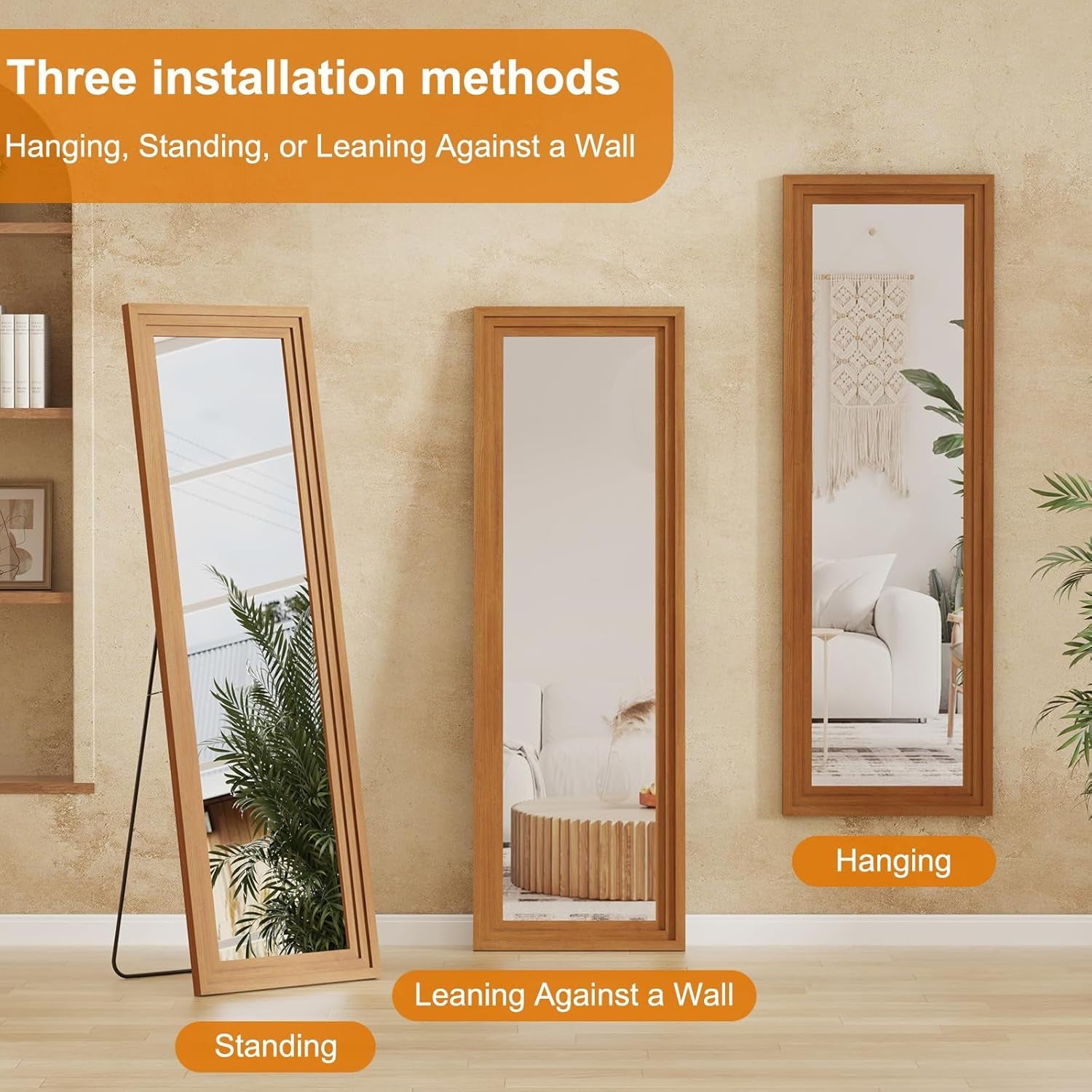Full Length Mirror 71x32 Walnut Wood Frame Wall Mounted