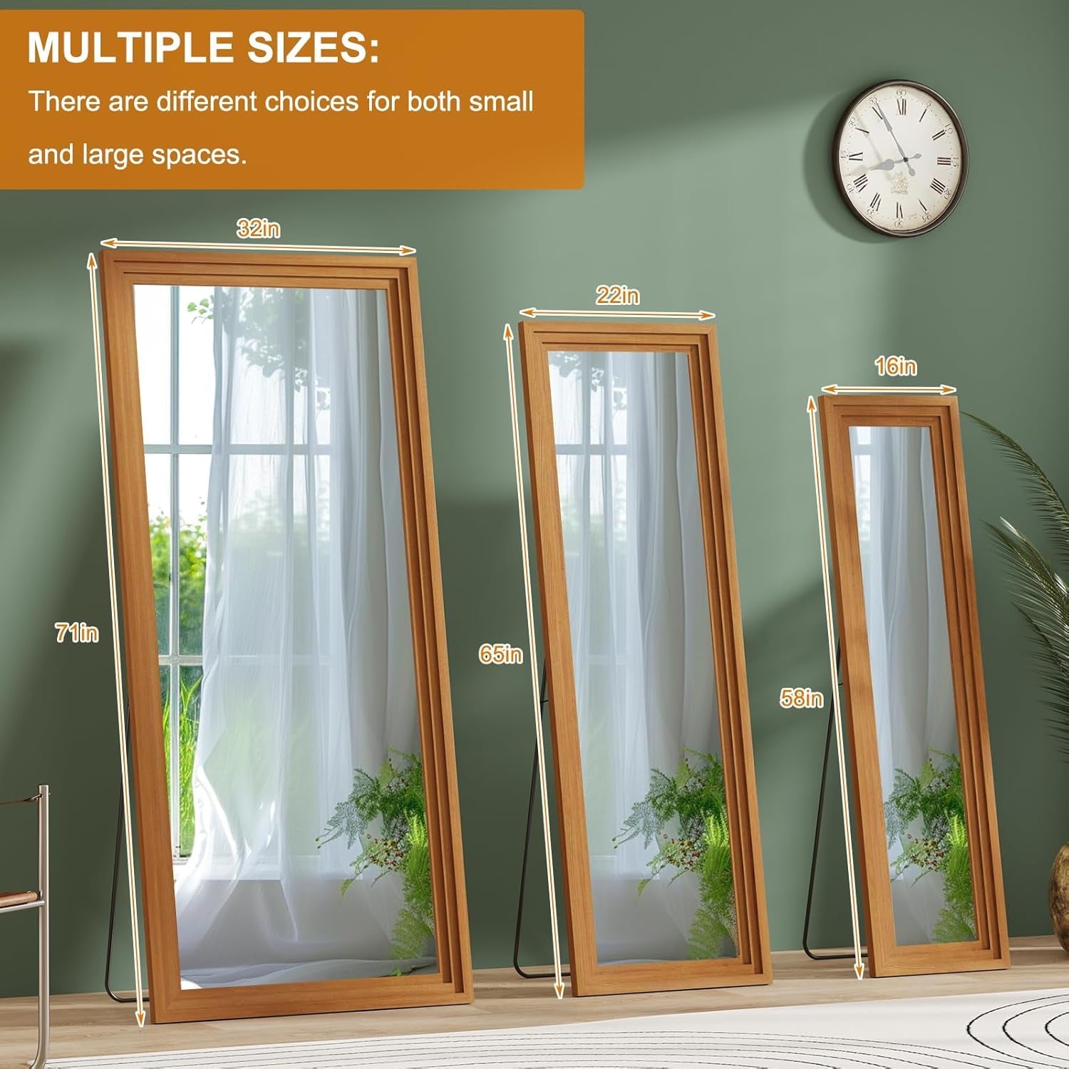 Full Length Mirror 71x32 Walnut Wood Frame Wall Mounted