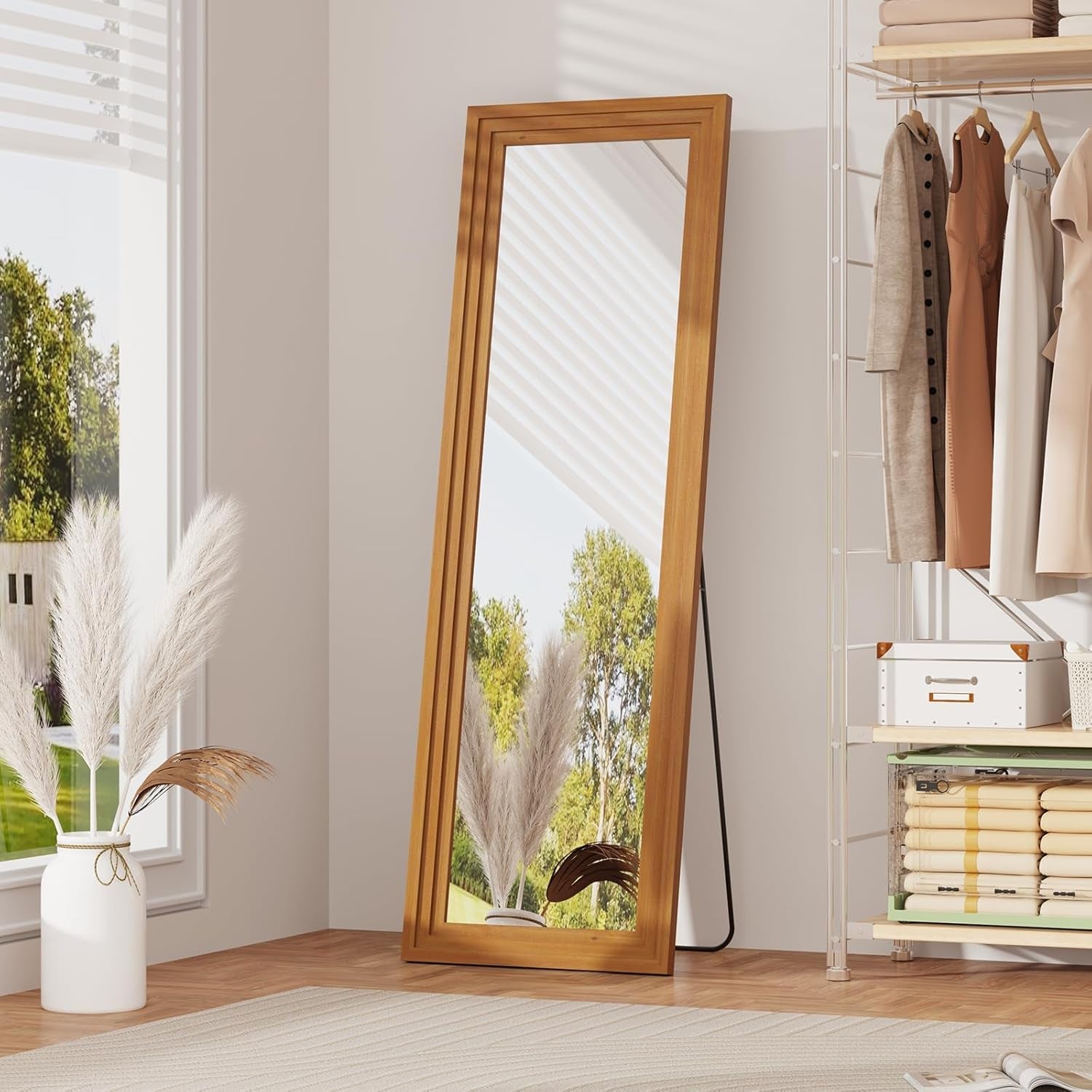 Full Length Mirror 71x32 Walnut Wood Frame Wall Mounted