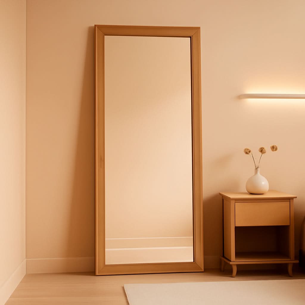 Full Length Mirror 71x32 Walnut Wood Frame Wall Mounted