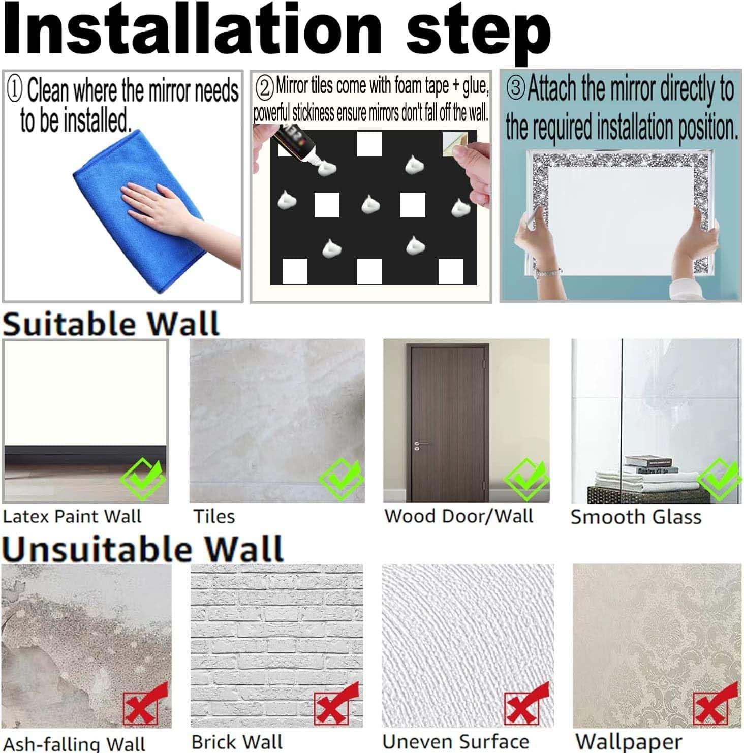 Full Length Mirror Tiles 4 Piece Frameless Wall Decor