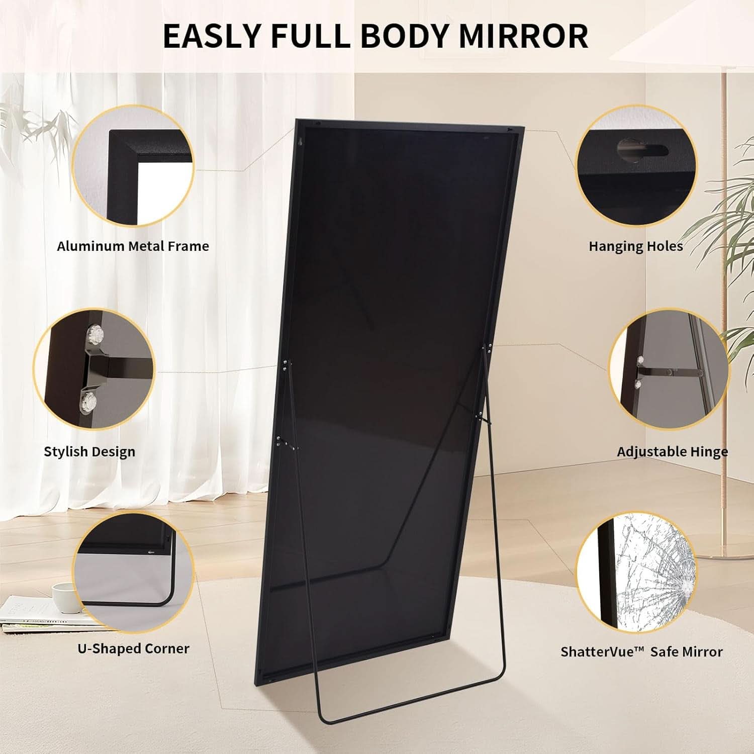 Full Length Mirror With Stand 34x76 Aluminum Frame