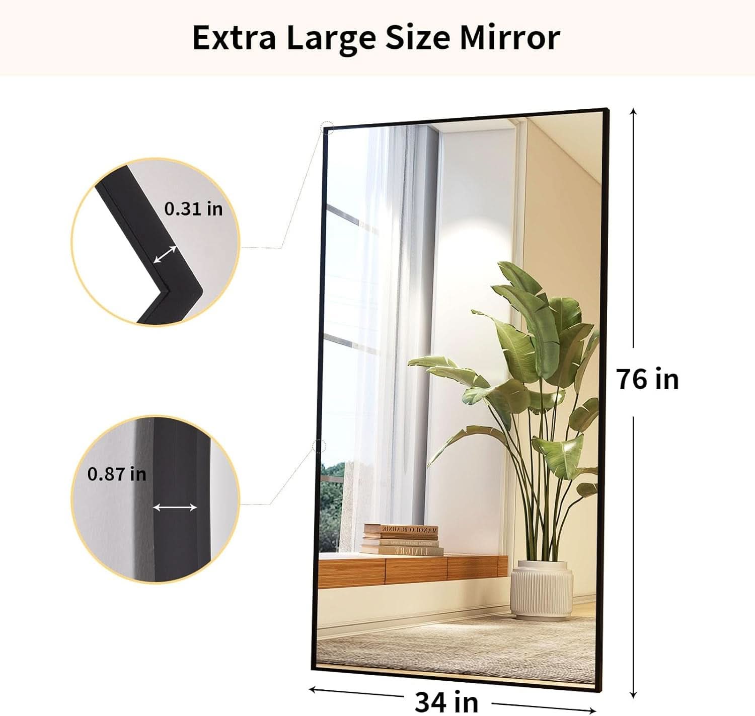 Full Length Mirror With Stand 34x76 Aluminum Frame
