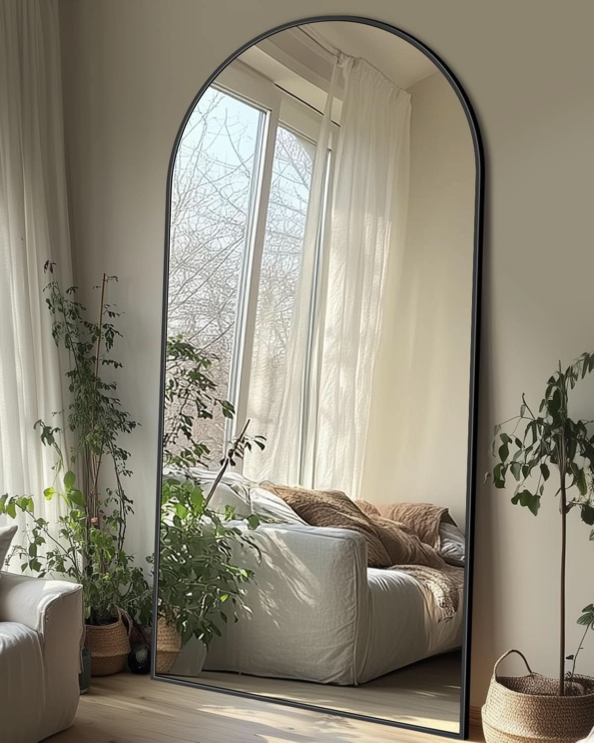 Full Length Mirror With Stand 78x38 Inch Black Aluminum Frame