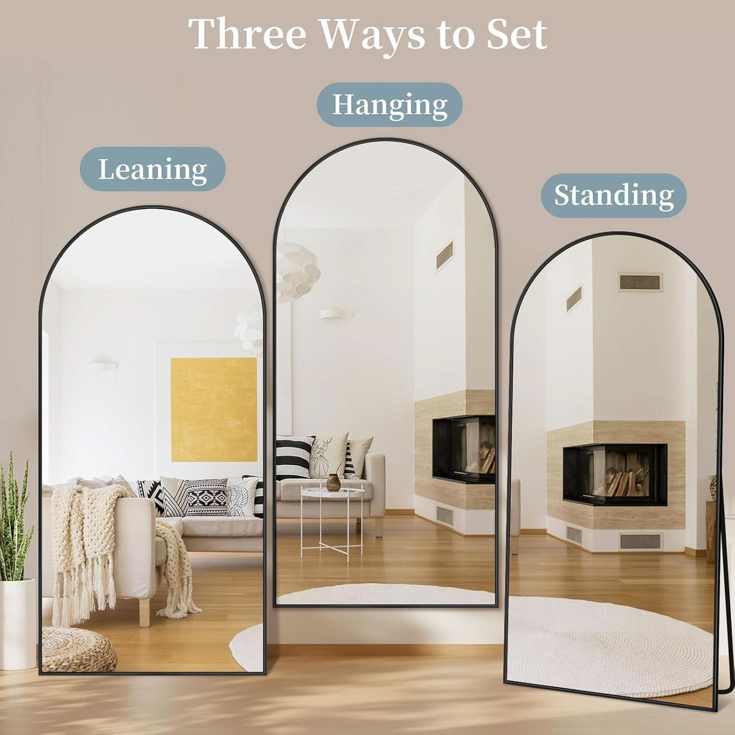 Full Length Mirror With Stand 78x38 Inch Black Aluminum Frame
