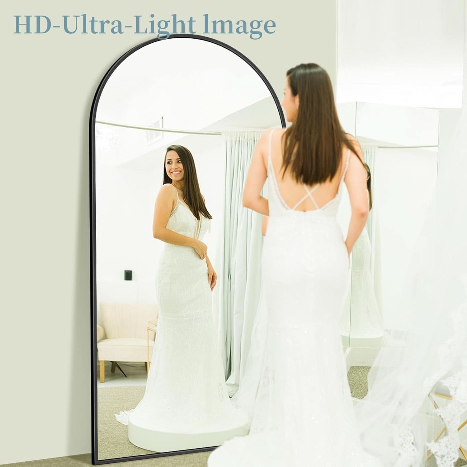 Full Length Mirror With Stand 78x38 Inch Black Aluminum Frame