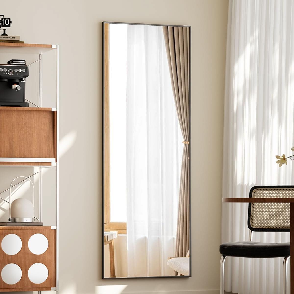 Full Length Standing Mirror 56x21 Black Aluminum Frame Tempered Glass