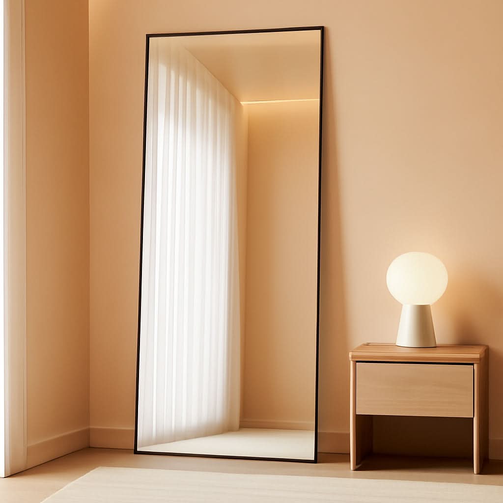 Full Length Standing Mirror 56x21 Black Aluminum Frame Tempered Glass