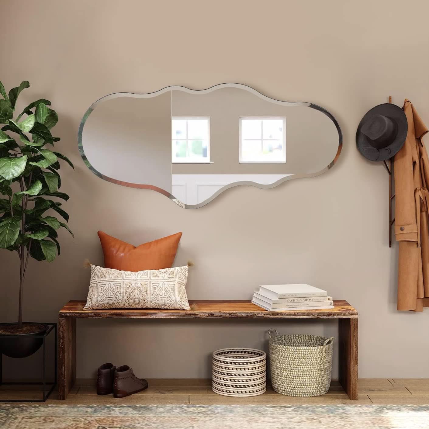 Full Length Wall Mounted Mirror 47x23 Frameless White