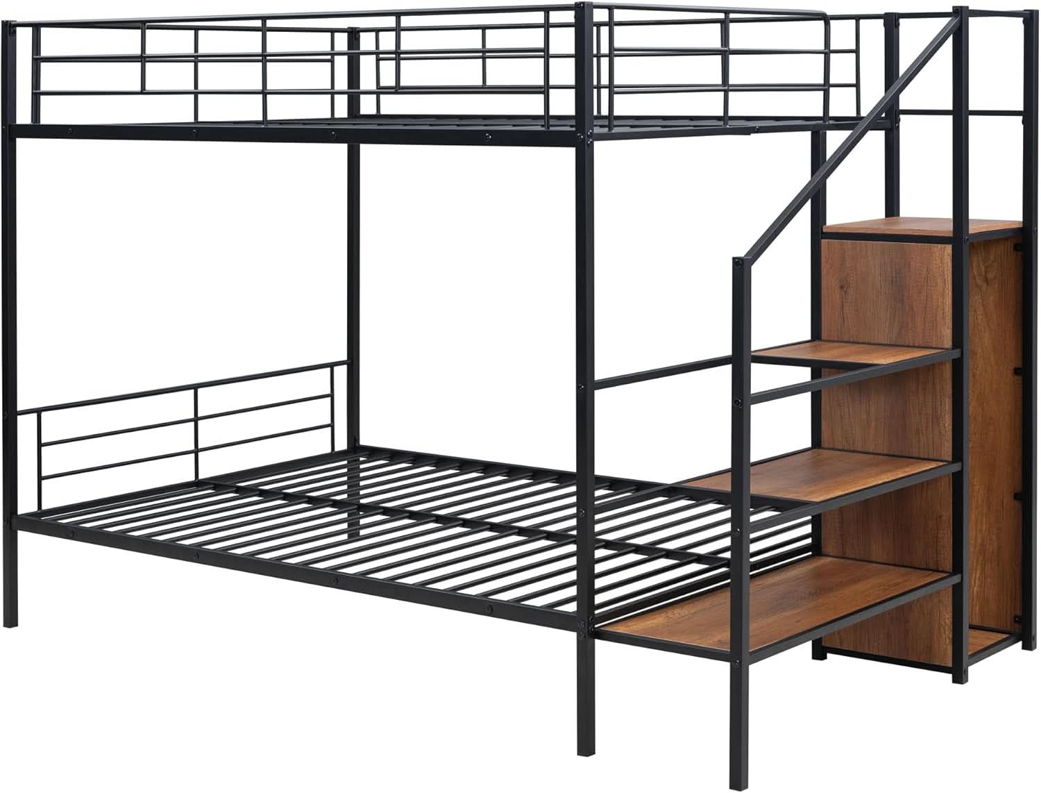 Full Over Full Metal Bunk Bed With Storage Stairs Black