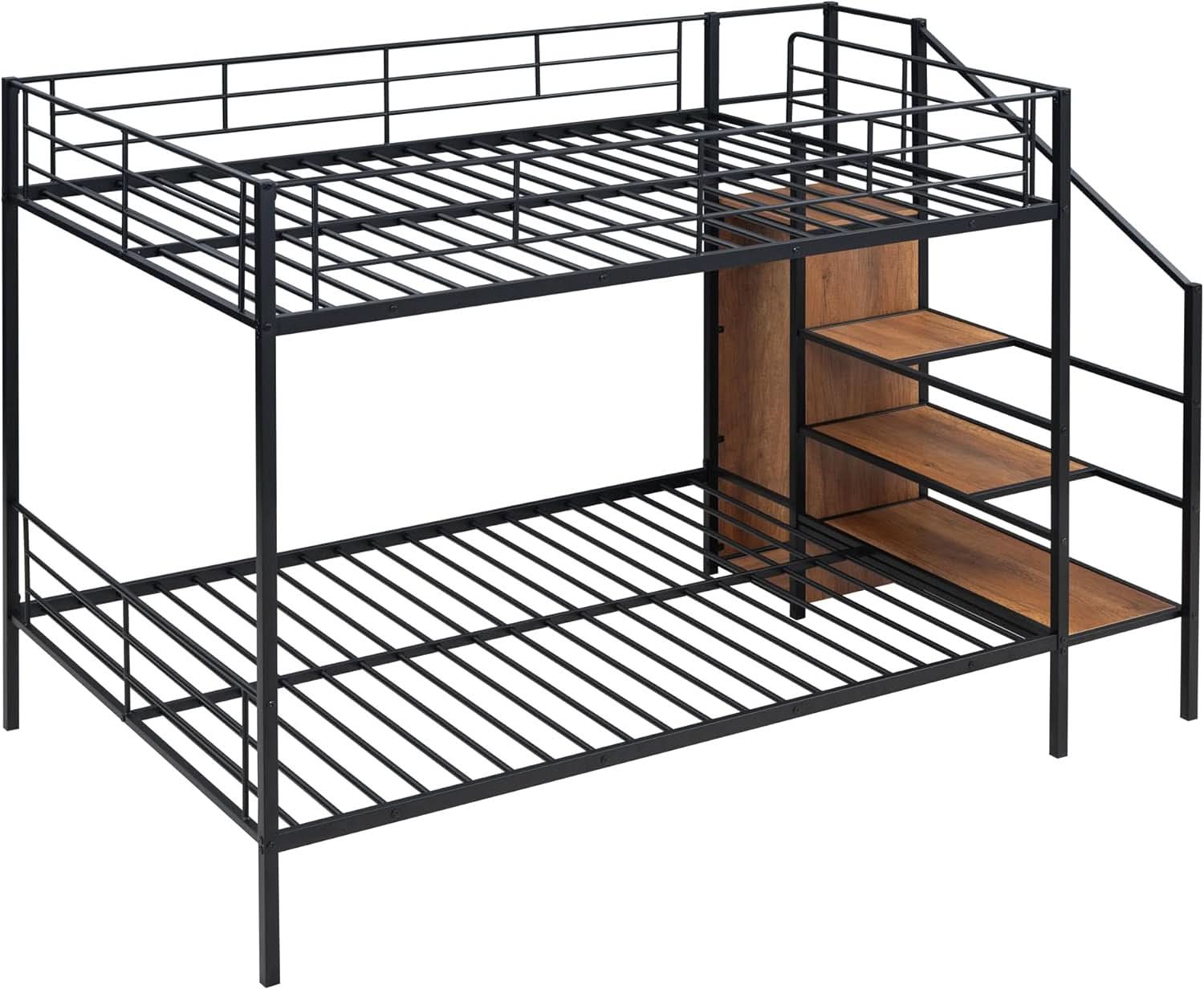 Full Over Full Metal Bunk Bed With Storage Stairs Black