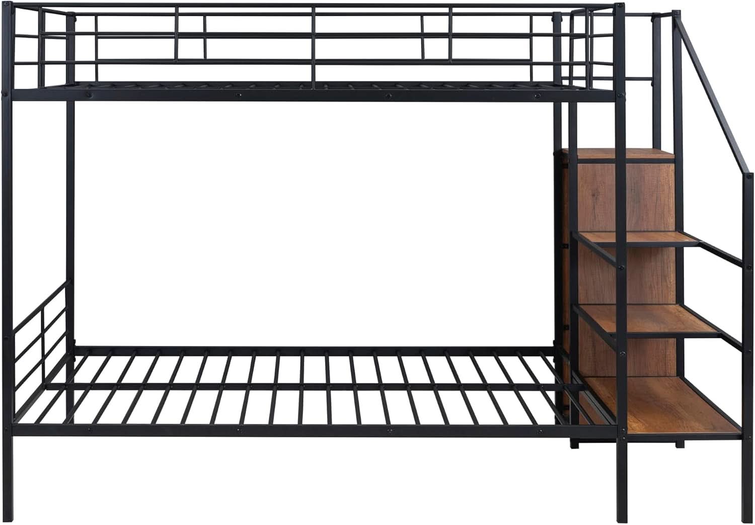 Full Over Full Metal Bunk Bed With Storage Stairs Black