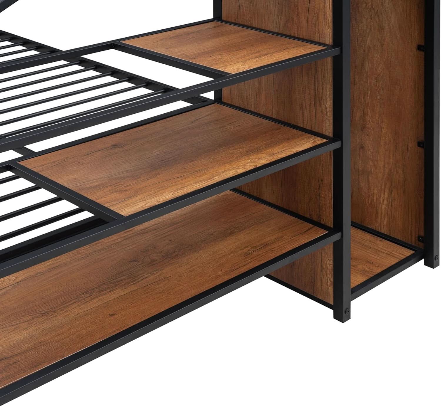 Full Over Full Metal Bunk Bed With Storage Stairs Black