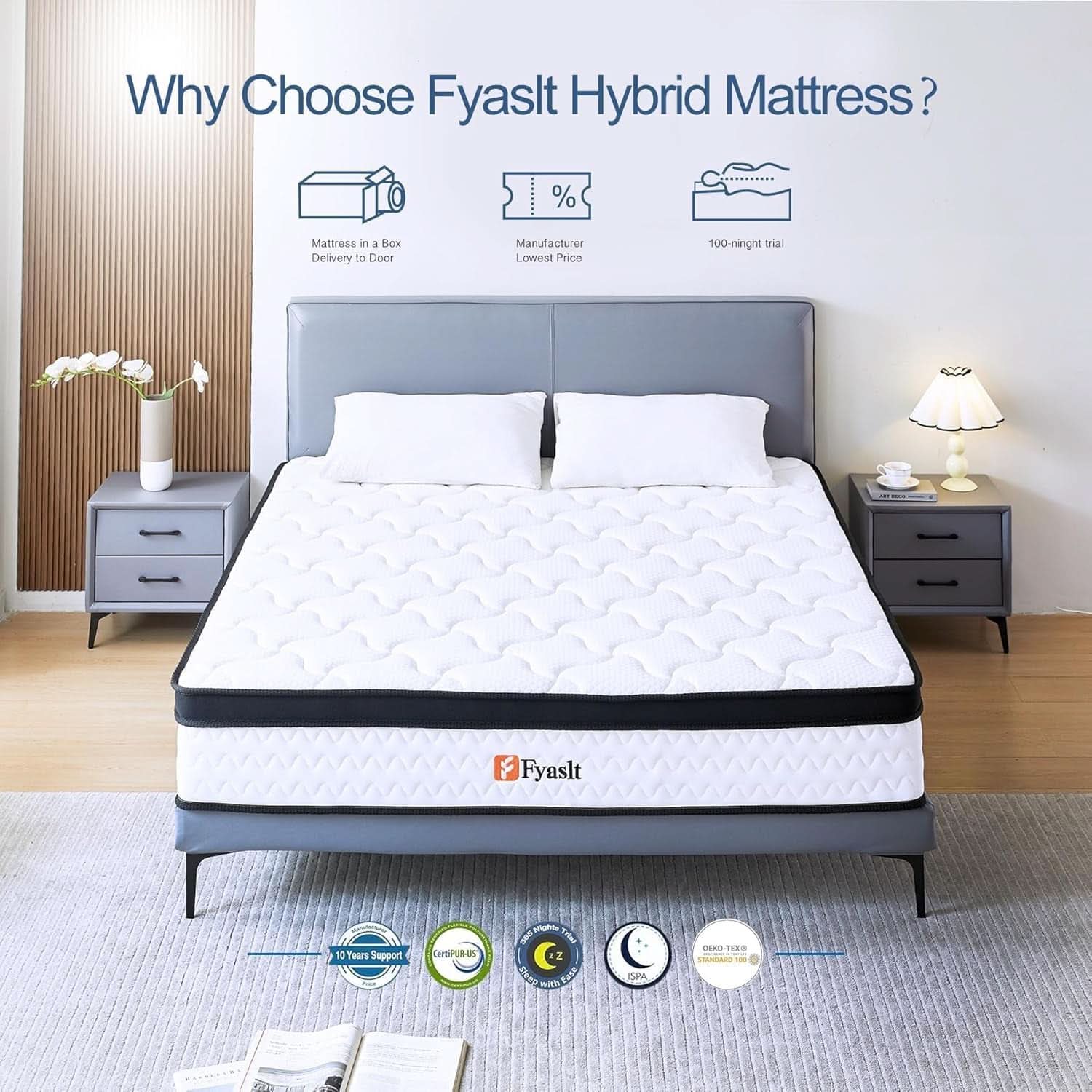 Full Size 10 Inch Hybrid Mattress Certipur US Certified