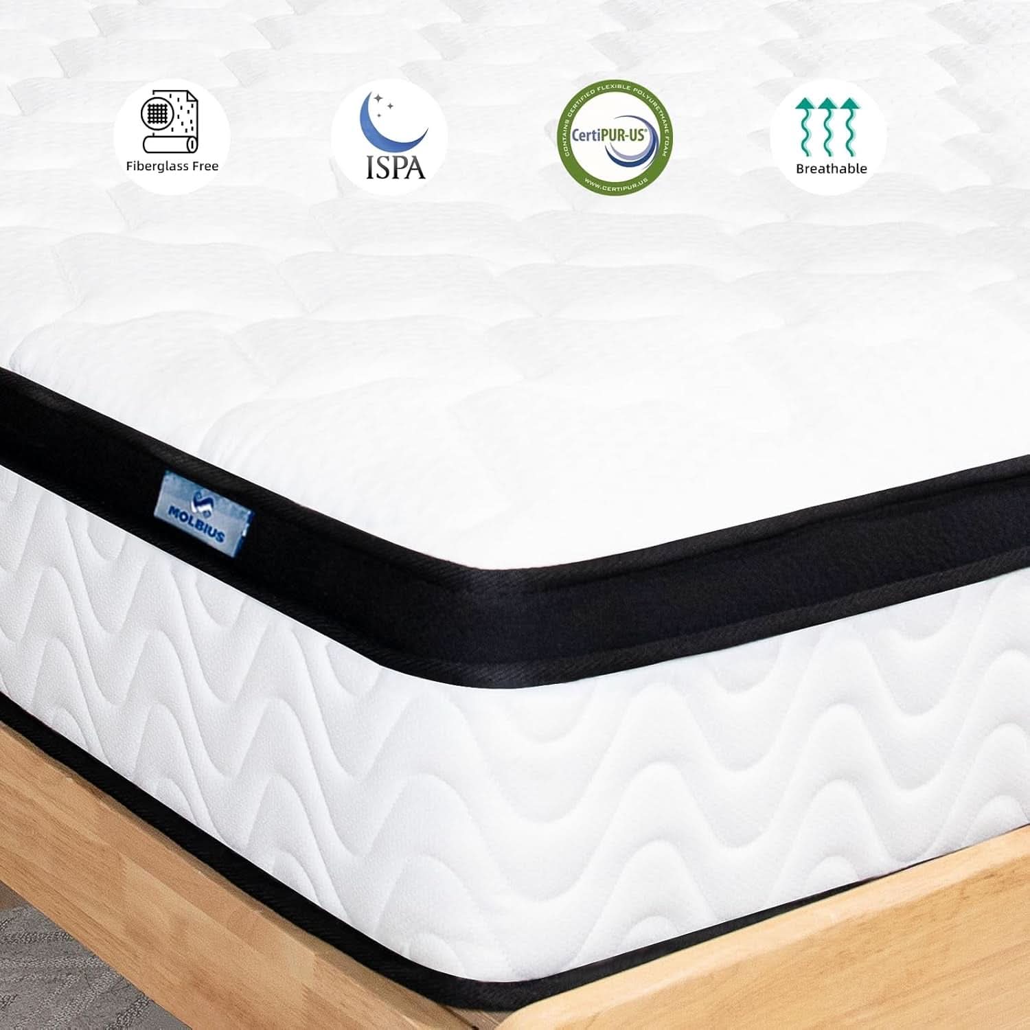Full Size 10 Inch Hybrid Mattress Fiberglass Free Breathable