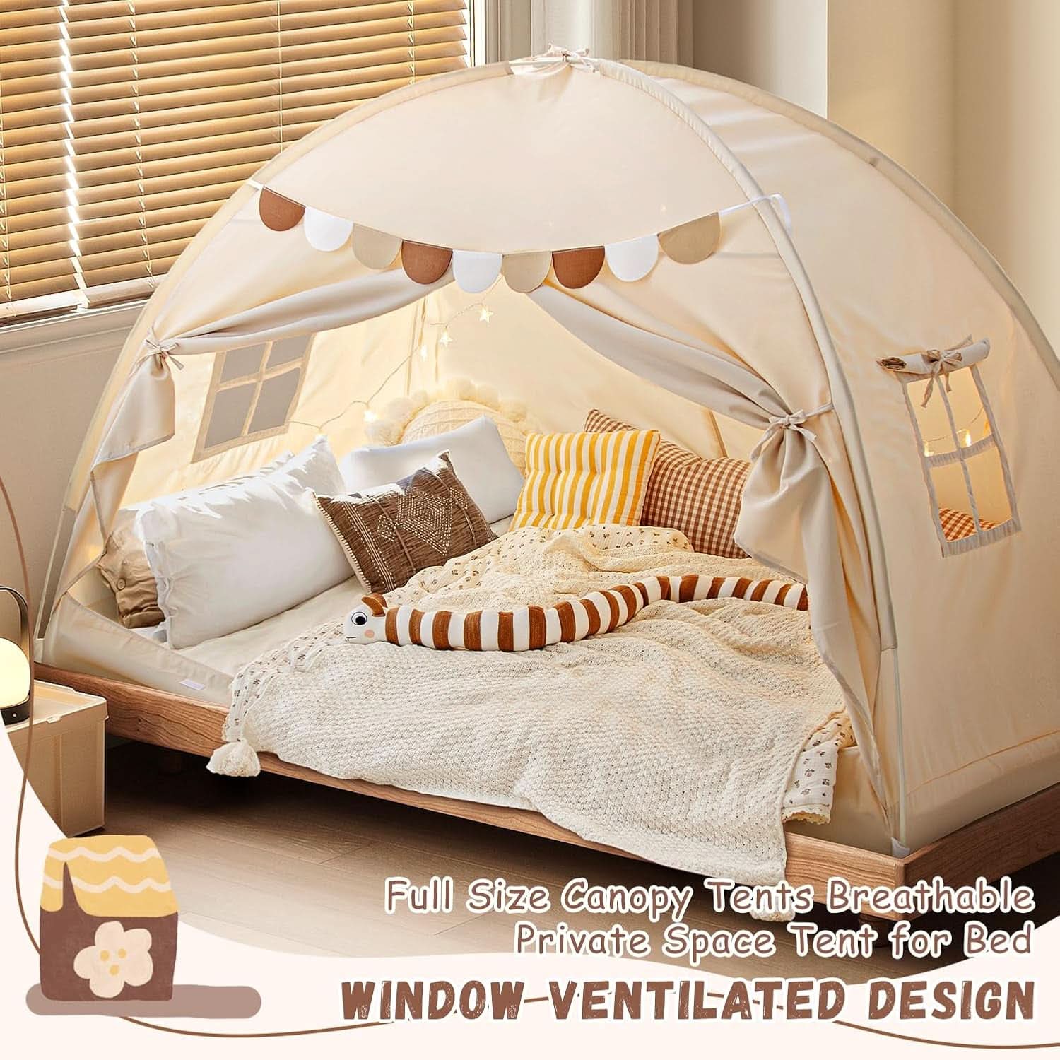 Full Size Bed Canopy Tent Blackout Polyester Cotton
