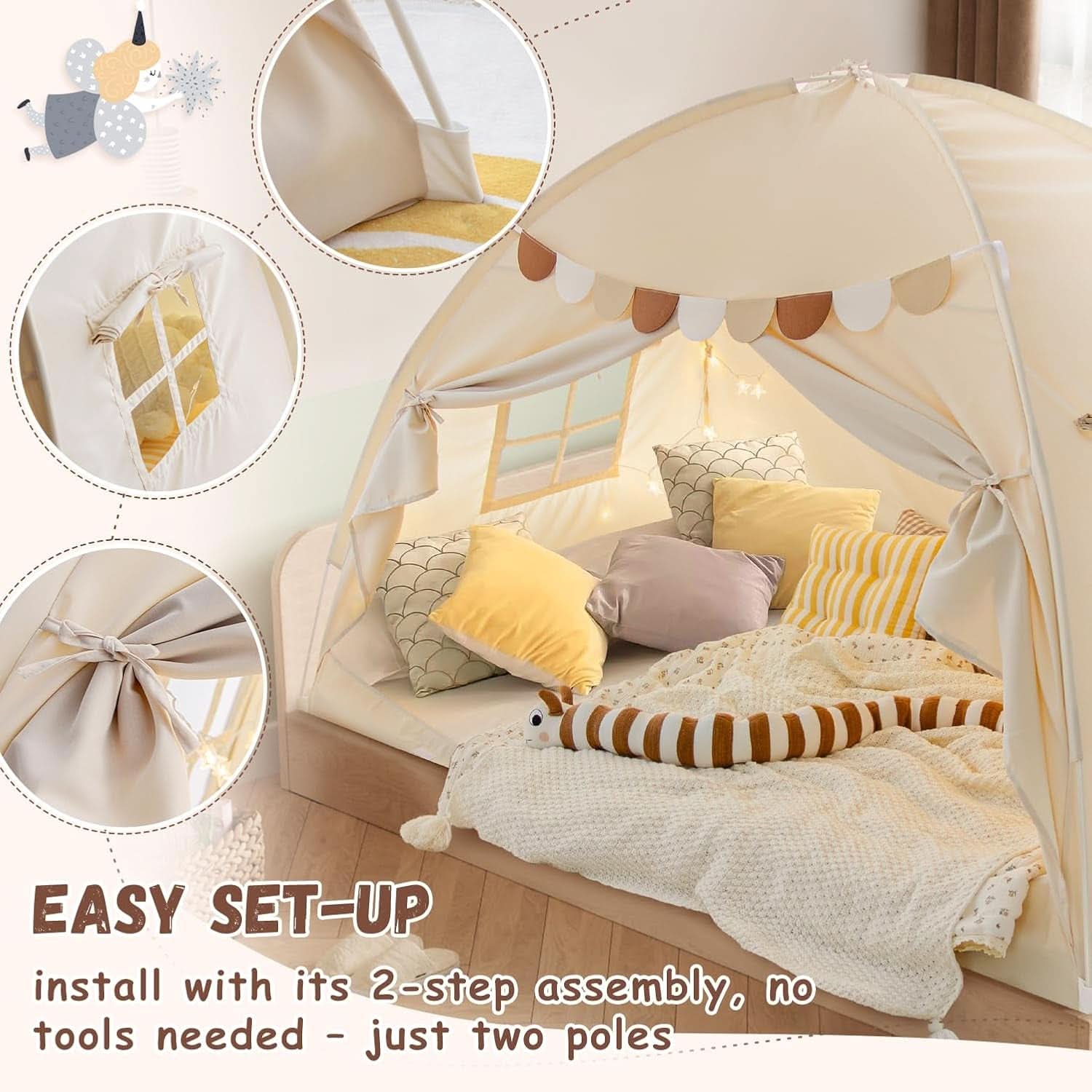 Full Size Bed Canopy Tent Blackout Polyester Cotton