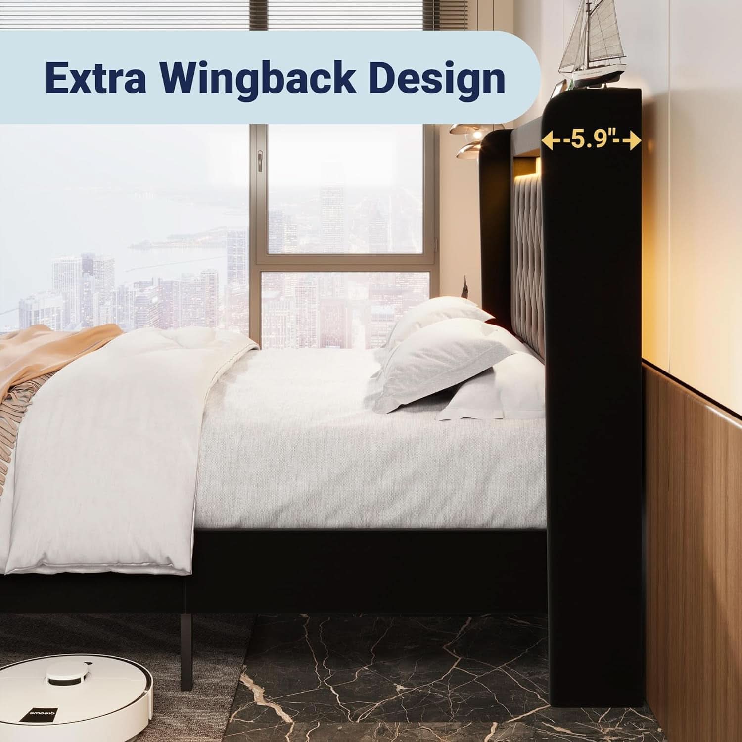 Full Size Bed Frame LED Lighting And USB Charging Black
